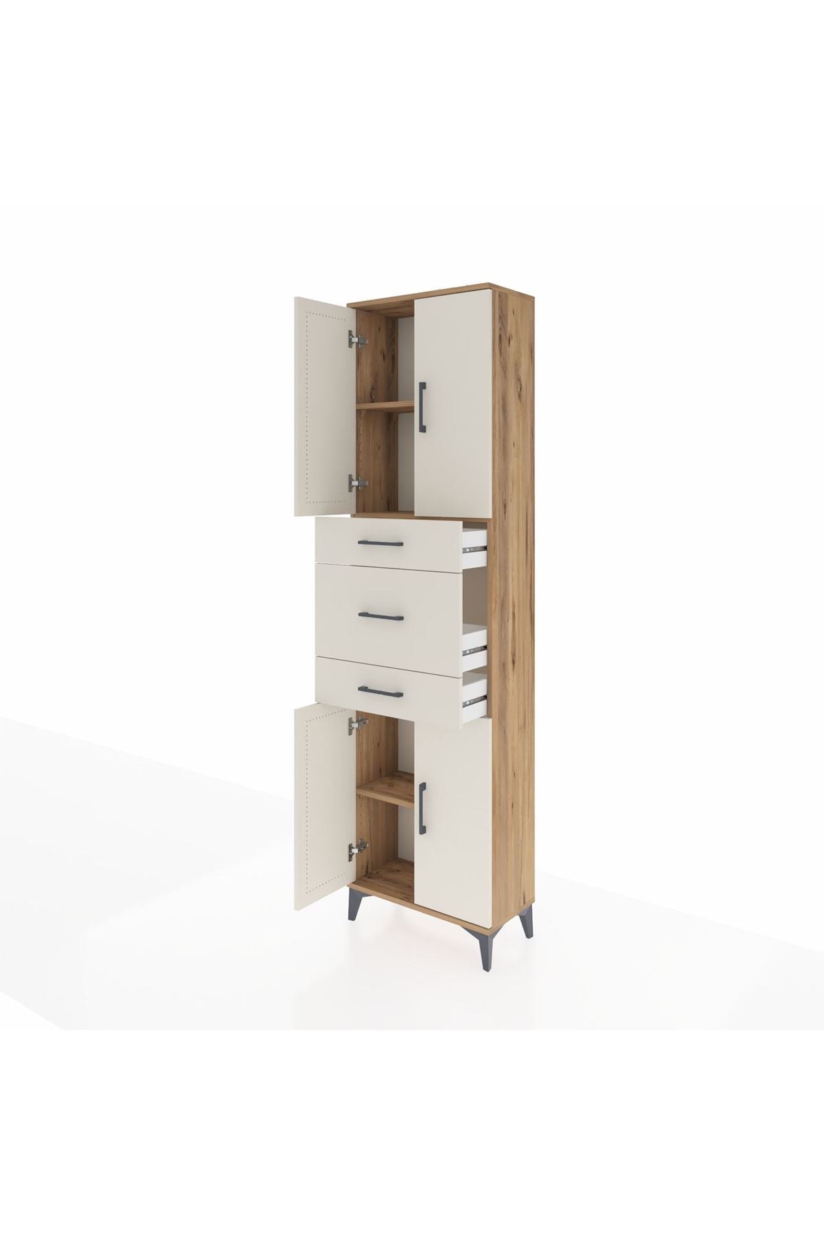 Arges Dolap 3 Raflı 3 Çekmeceli 4 Kapaklı 60x30x221 Çam-Aytaşı