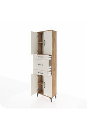 Arges Dolap 3 Raflı 3 Çekmeceli 4 Kapaklı 60x30x221 Çam-Aytaşı