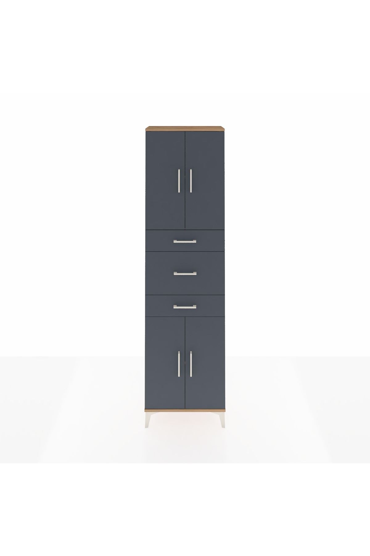 Arges Dolap 3 Raflı 3 Çekmeceli 4 Kapaklı 60x30x221 Çam-Antrasit