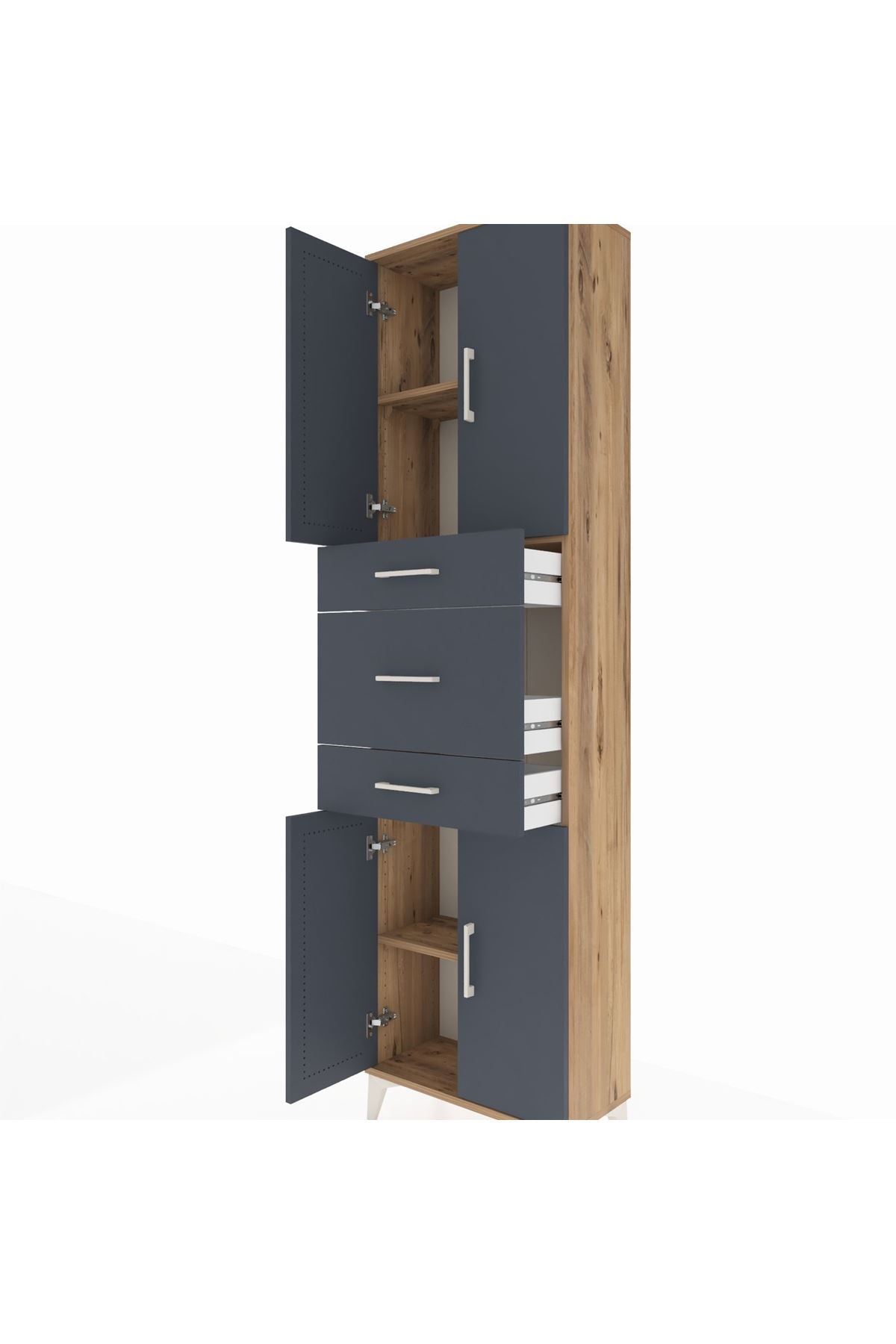 Arges Dolap 3 Raflı 3 Çekmeceli 4 Kapaklı 60x30x221 Çam-Antrasit