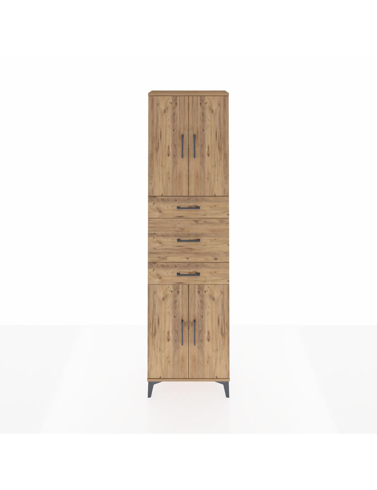 Arges Dolap 3 Raflı 3 Çekmeceli 4 Kapaklı 60x30x221 Çam-Çam