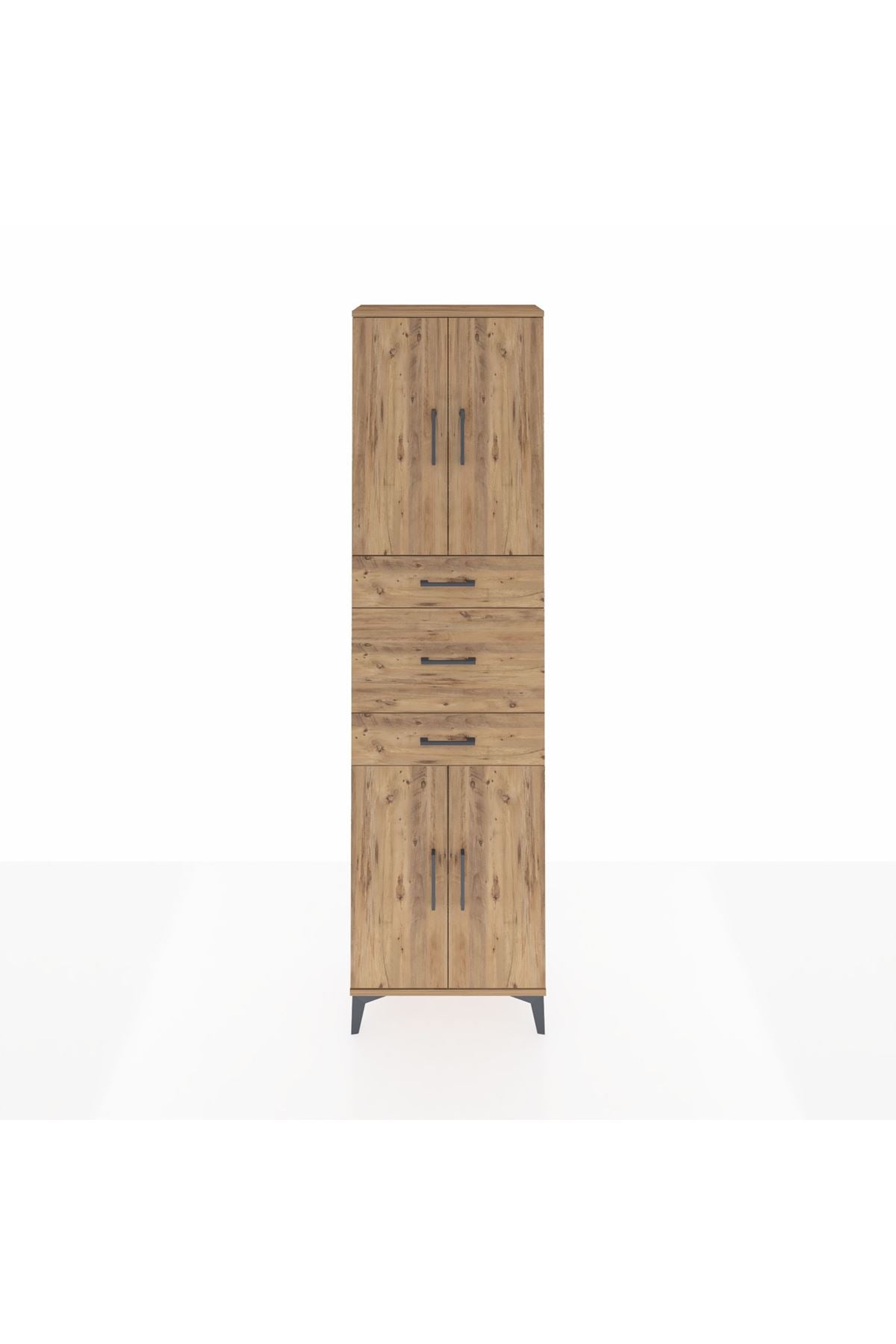 Arges Dolap 3 Raflı 3 Çekmeceli 4 Kapaklı 60x30x221 Çam-Çam