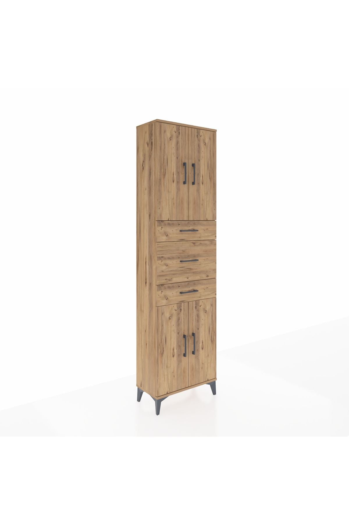 Arges Dolap 3 Raflı 3 Çekmeceli 4 Kapaklı 60x30x221 Çam-Çam