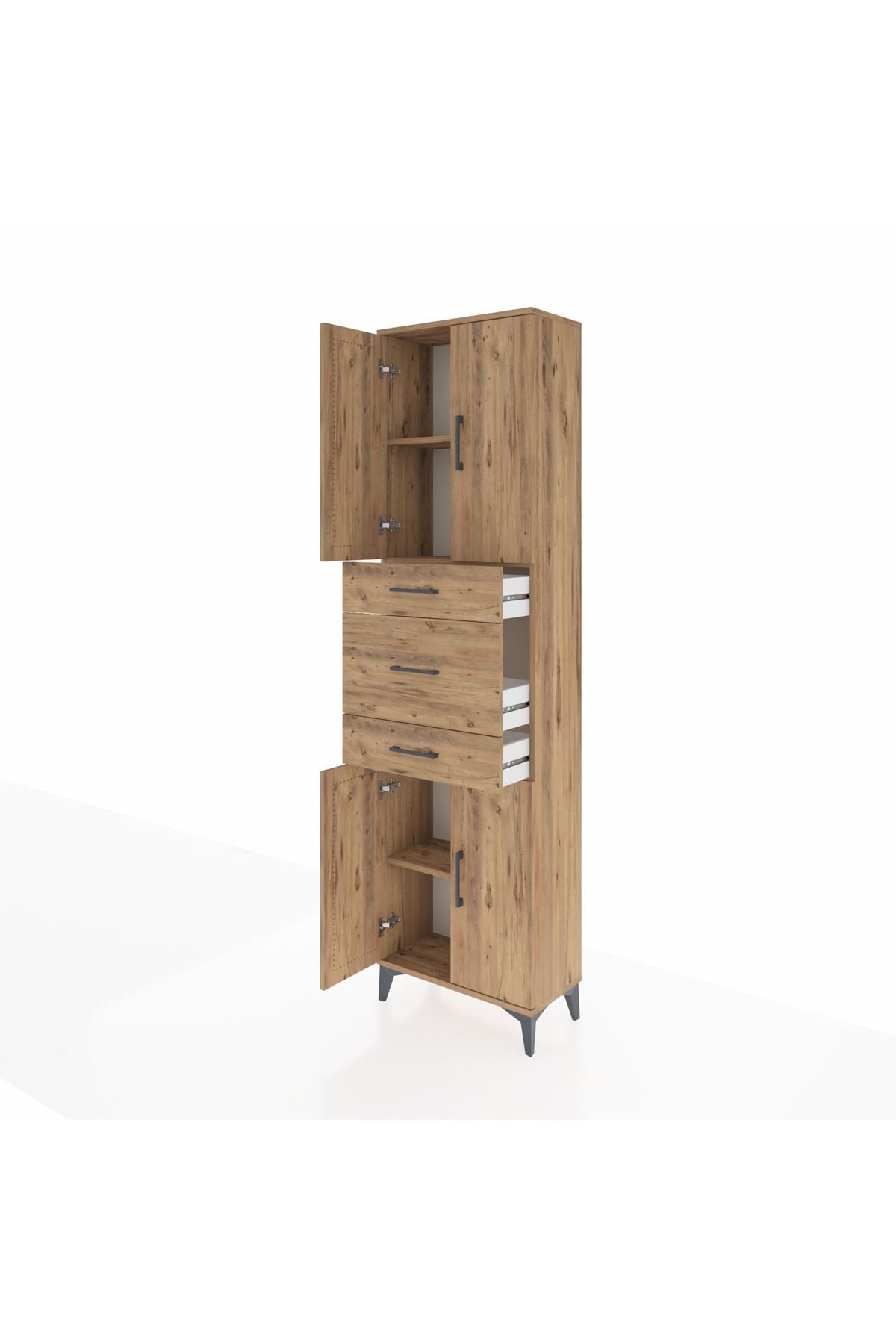 Arges Dolap 3 Raflı 3 Çekmeceli 4 Kapaklı 60x30x221 Çam-Çam