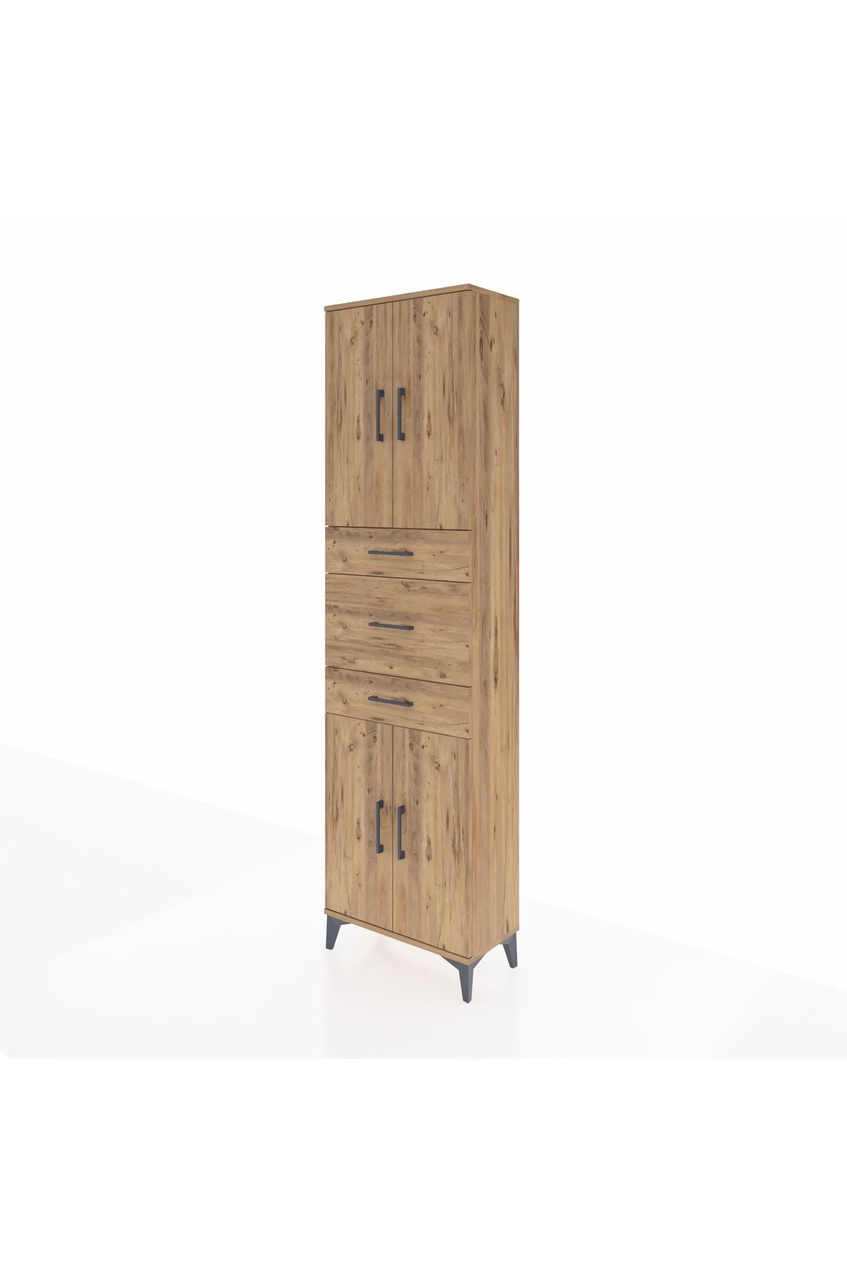 Arges Dolap 3 Raflı 3 Çekmeceli 4 Kapaklı 60x30x221 Çam-Çam