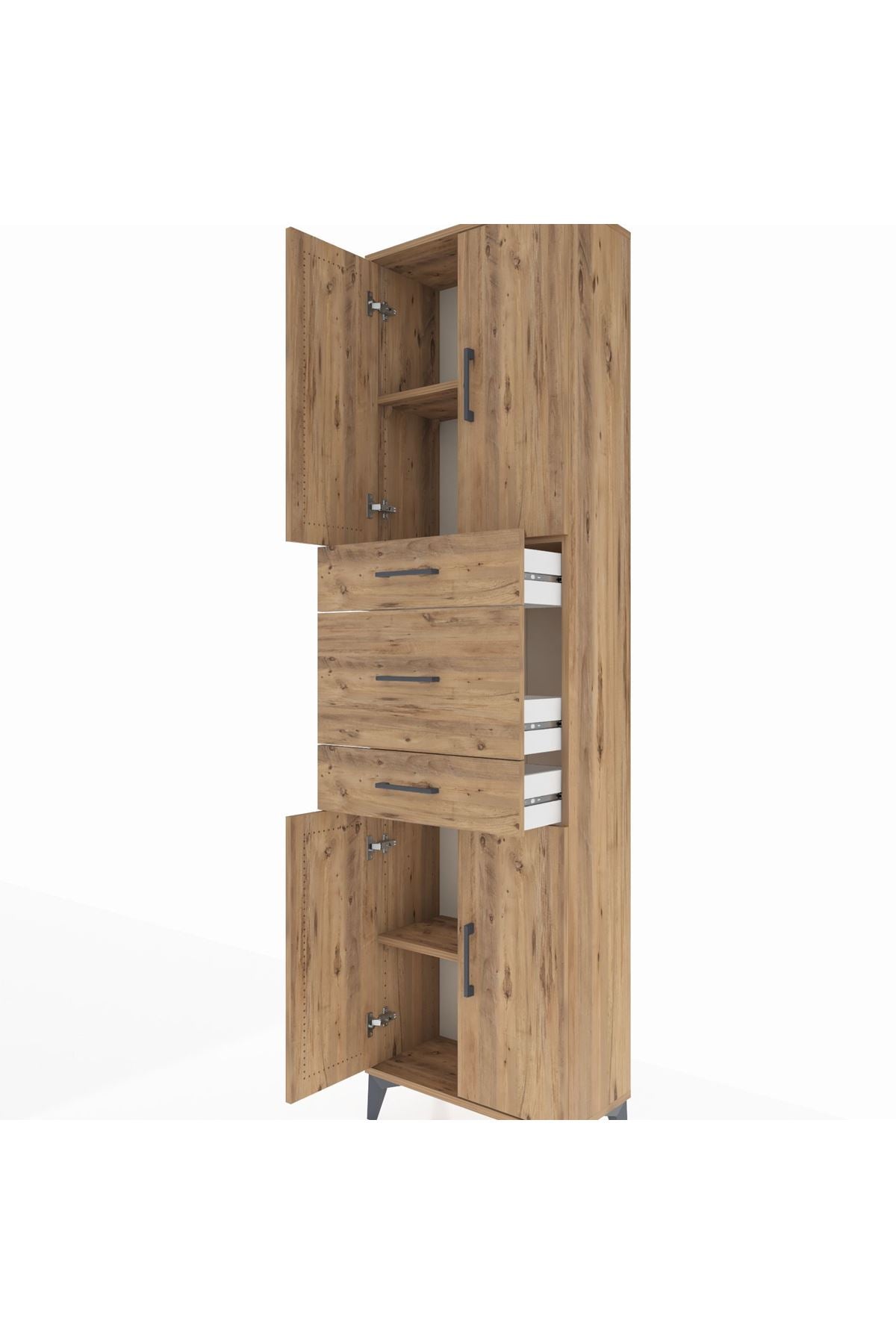 Arges Dolap 3 Raflı 3 Çekmeceli 4 Kapaklı 60x30x221 Çam-Çam