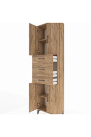Arges Dolap 3 Raflı 3 Çekmeceli 4 Kapaklı 60x30x221 Çam-Çam