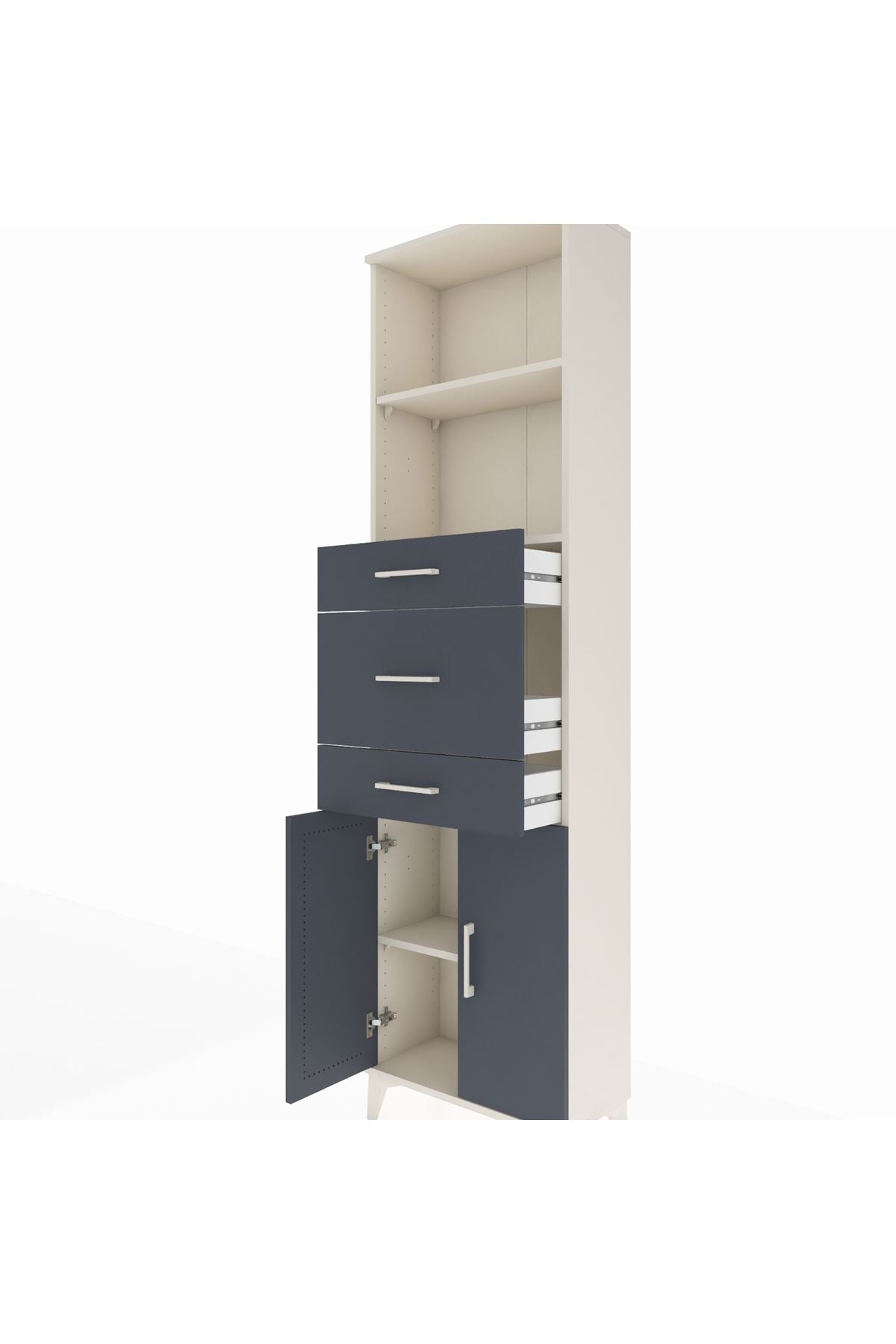 Arges Dolap 3 Raflı 3 Çekmeceli 2 Kapaklı 60x30x221 Aytaşı-Antrasit