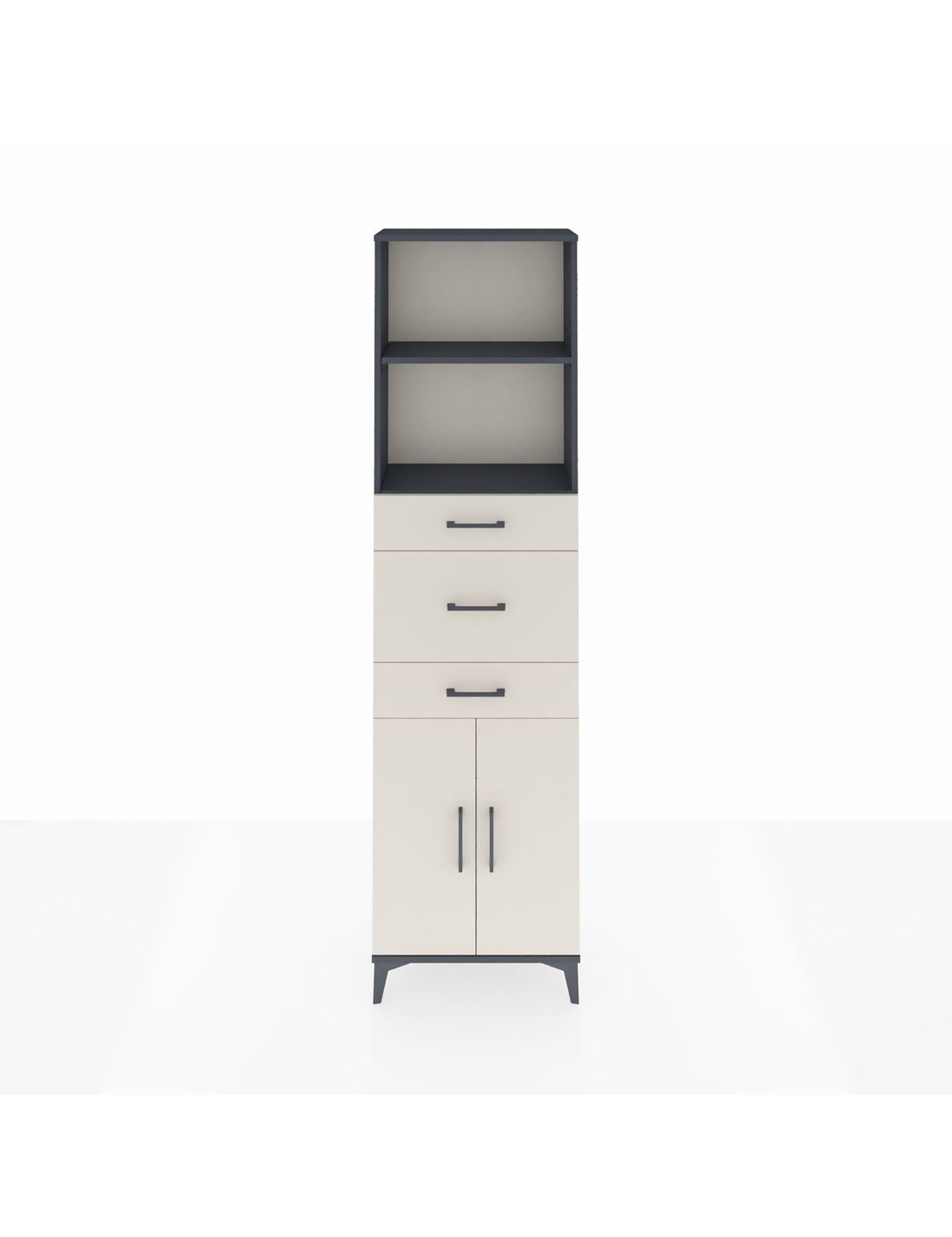 Arges Dolap 3 Raflı 3 Çekmeceli 2 Kapaklı 60x30x221 Antrasit-Aytaşı