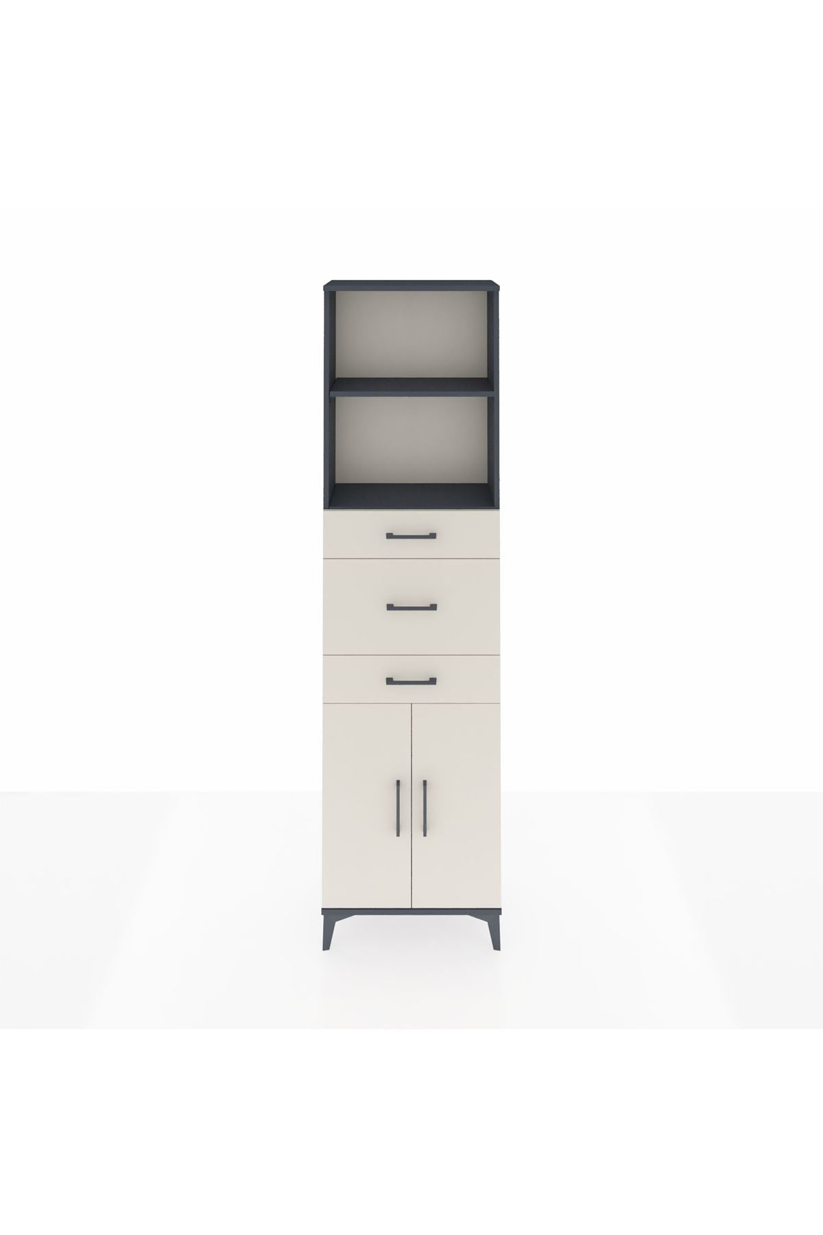 Arges Dolap 3 Raflı 3 Çekmeceli 2 Kapaklı 60x30x221 Antrasit-Aytaşı