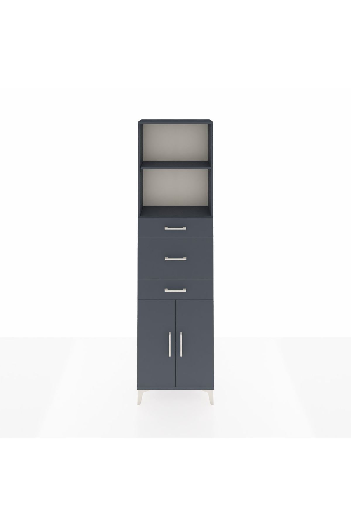 Arges Dolap 3 Raflı 3 Çekmeceli 2 Kapaklı 60x30x221 Antrasit-Antrasit