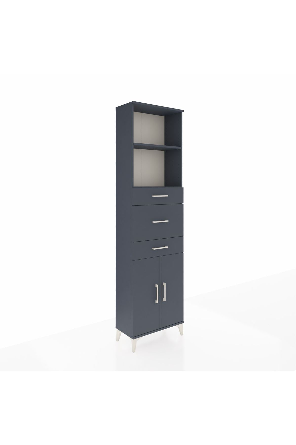 Arges Dolap 3 Raflı 3 Çekmeceli 2 Kapaklı 60x30x221 Antrasit-Antrasit