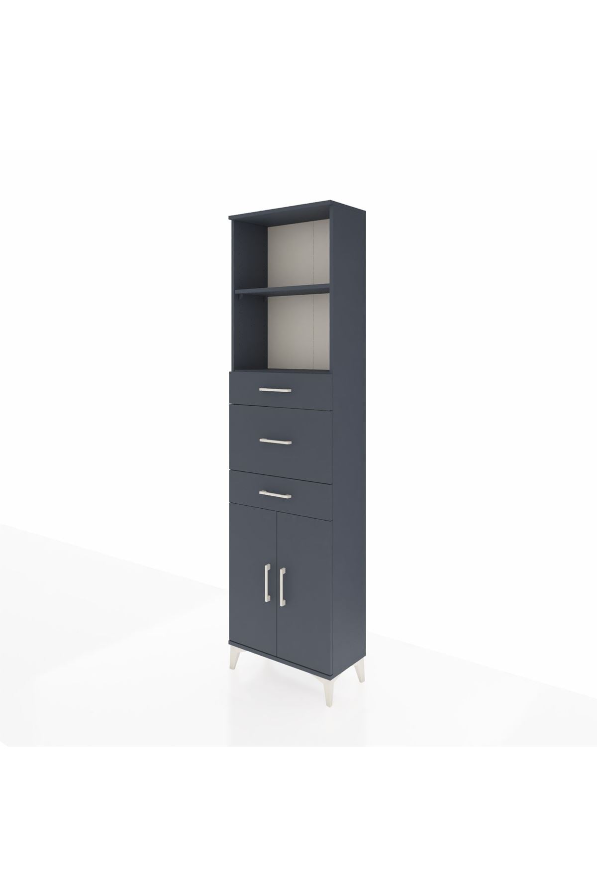 Arges Dolap 3 Raflı 3 Çekmeceli 2 Kapaklı 60x30x221 Antrasit-Antrasit