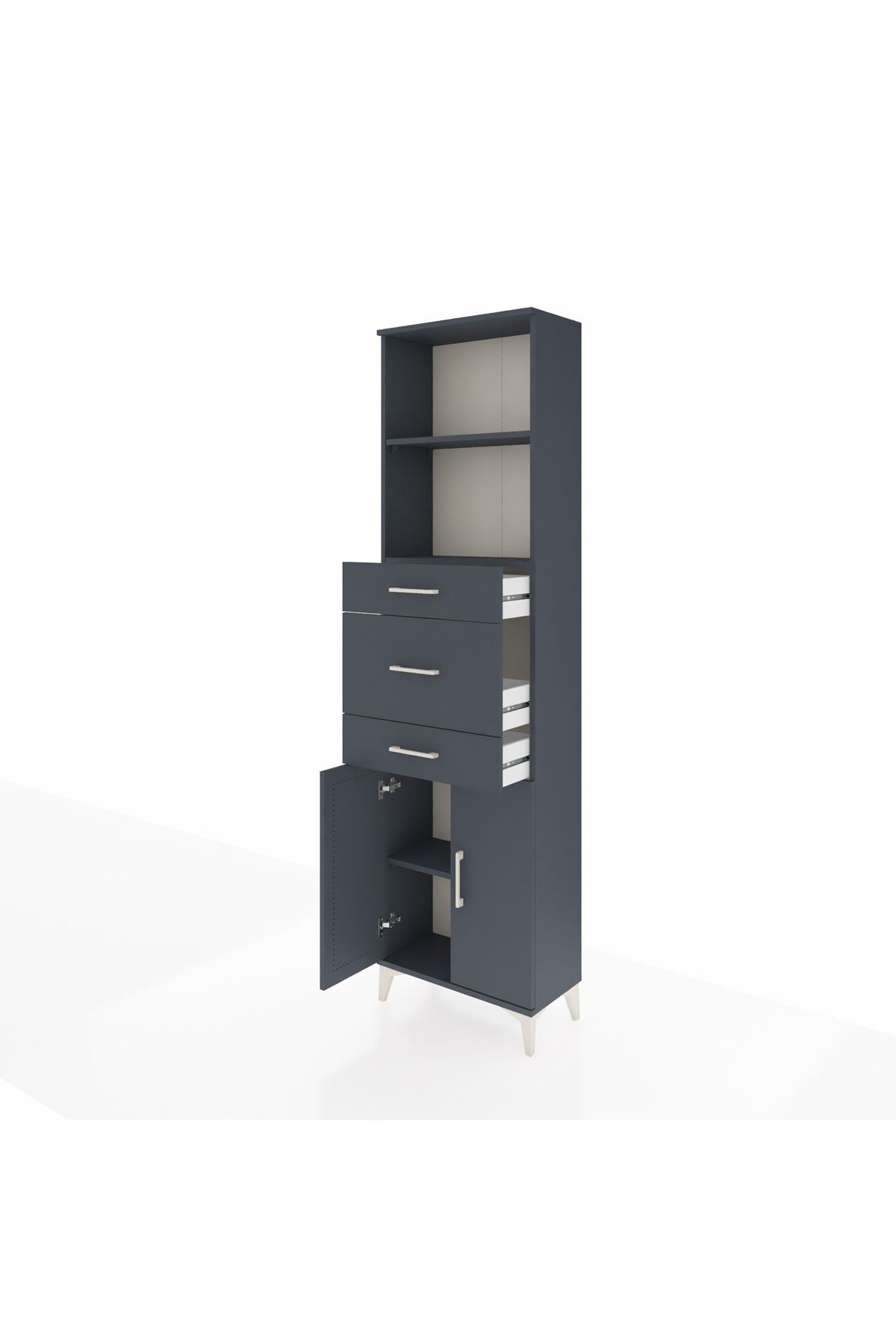 Arges Dolap 3 Raflı 3 Çekmeceli 2 Kapaklı 60x30x221 Antrasit-Antrasit