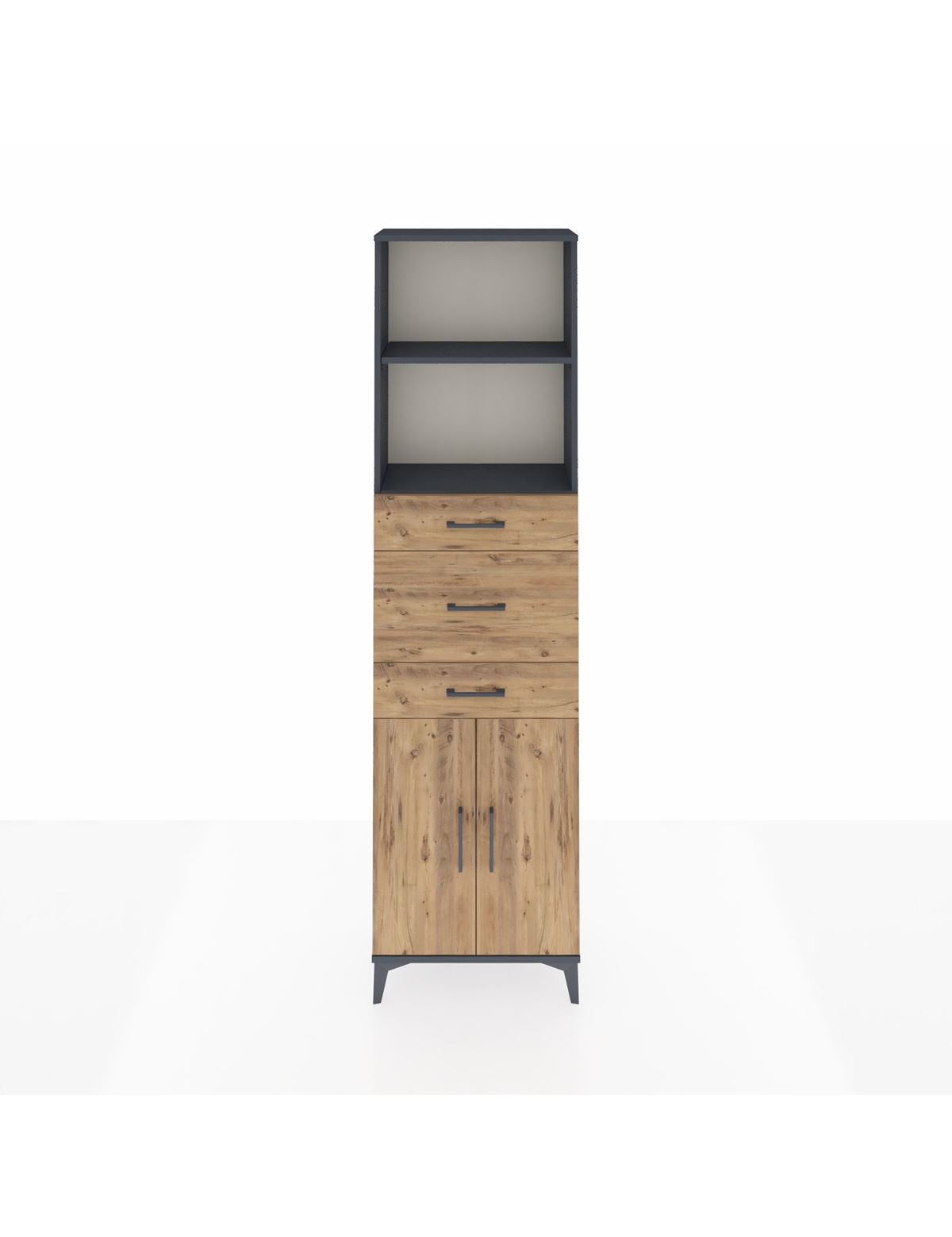 Arges Dolap 3 Raflı 3 Çekmeceli 2 Kapaklı 60x30x221 Antrasit-Çam