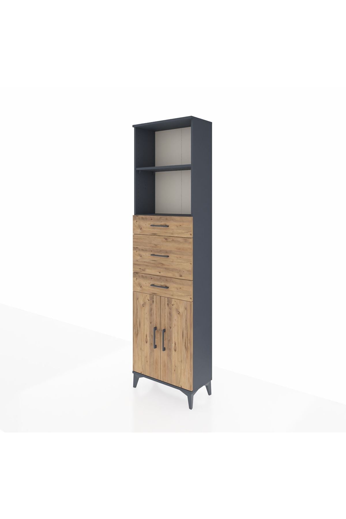 Arges Dolap 3 Raflı 3 Çekmeceli 2 Kapaklı 60x30x221 Antrasit-Çam