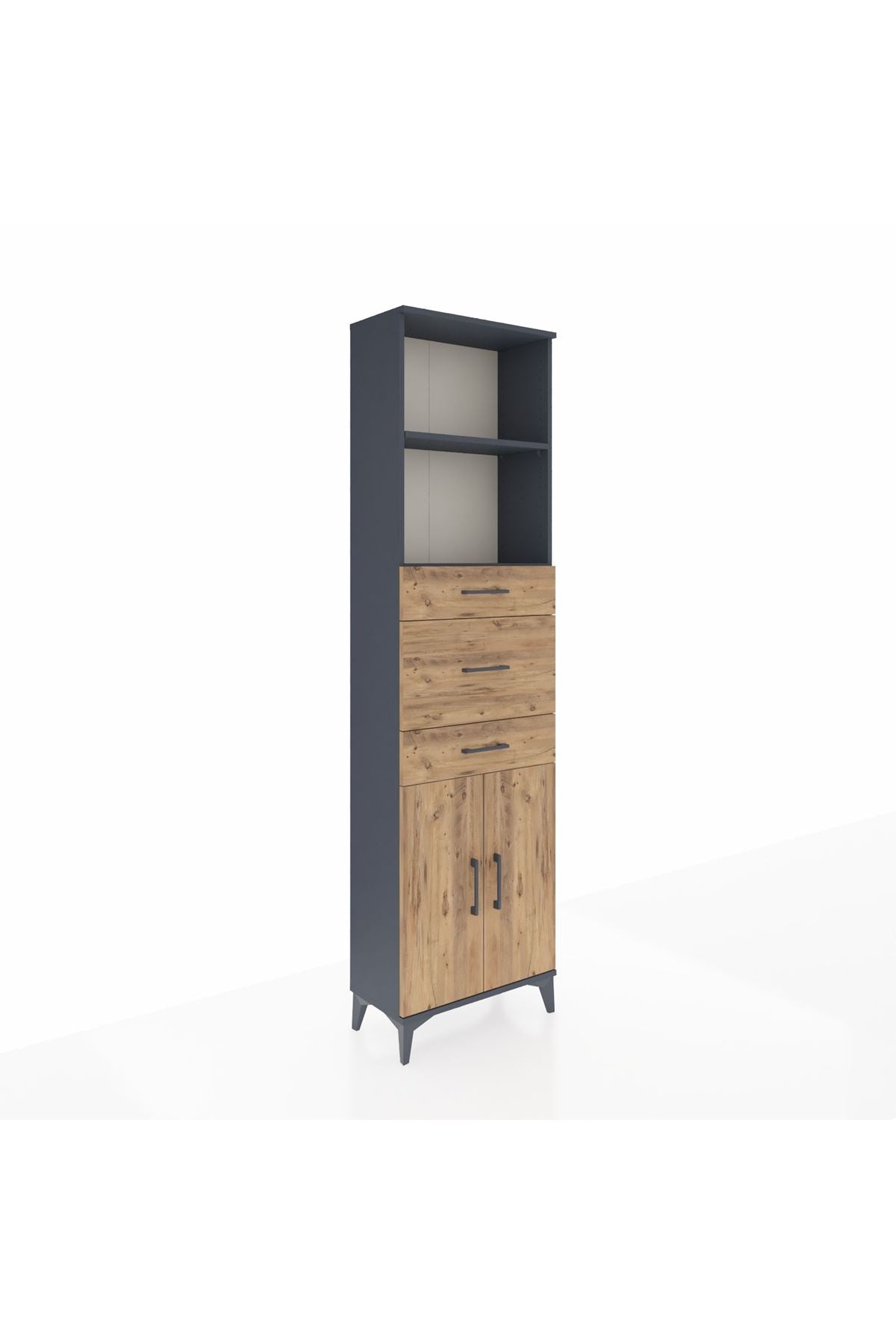 Arges Dolap 3 Raflı 3 Çekmeceli 2 Kapaklı 60x30x221 Antrasit-Çam