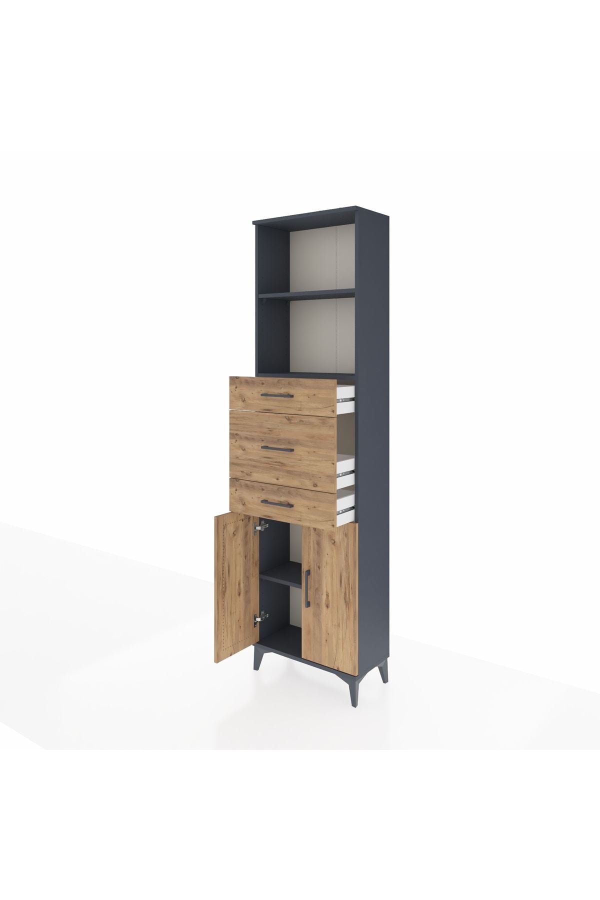 Arges Dolap 3 Raflı 3 Çekmeceli 2 Kapaklı 60x30x221 Antrasit-Çam