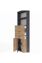 Arges Dolap 3 Raflı 3 Çekmeceli 2 Kapaklı 60x30x221 Antrasit-Çam