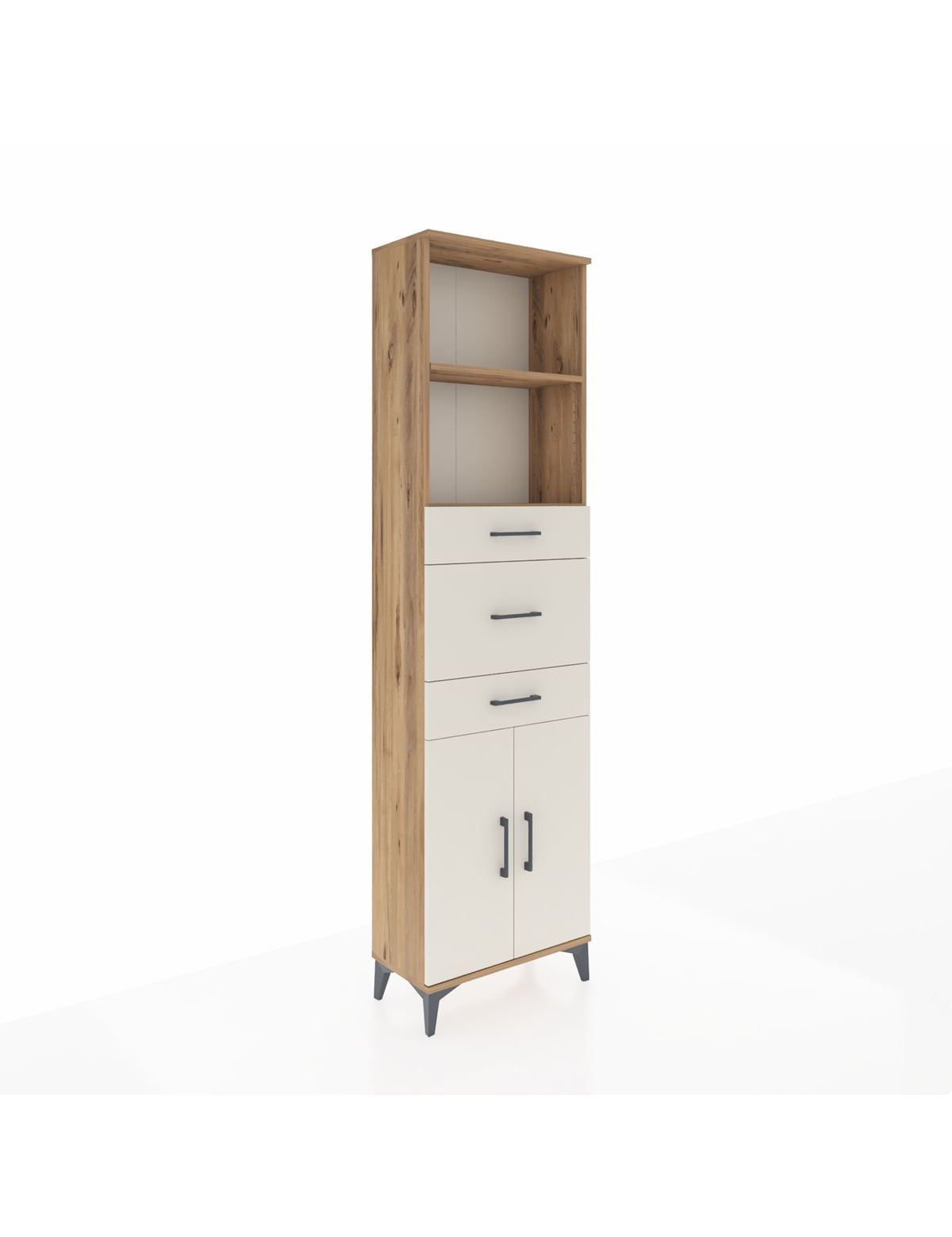 Arges Dolap 3 Raflı 3 Çekmeceli 2 Kapaklı 60x30x221 Çam-Aytaşı