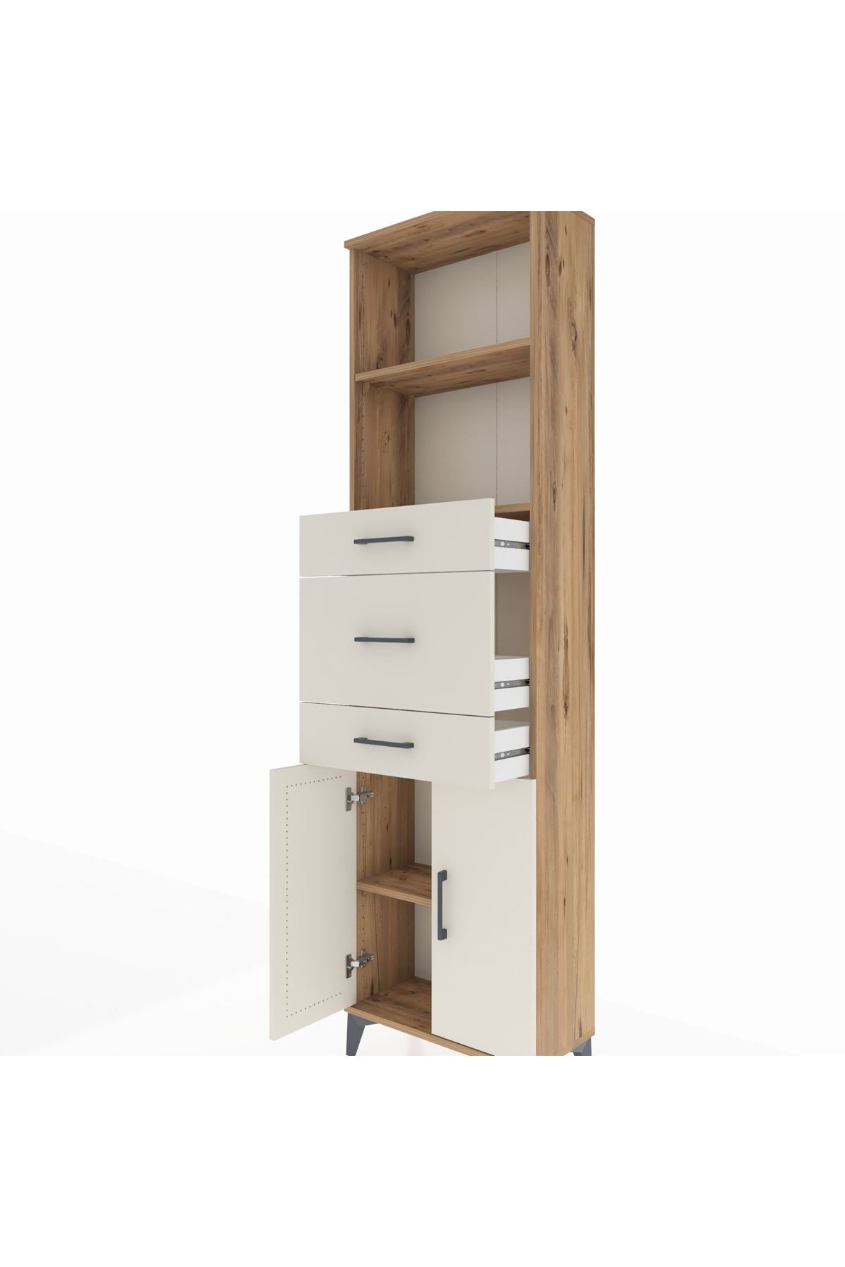 Arges Dolap 3 Raflı 3 Çekmeceli 2 Kapaklı 60x30x221 Çam-Aytaşı