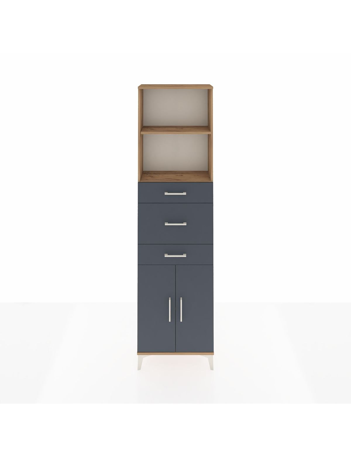 Arges Dolap 3 Raflı 3 Çekmeceli 2 Kapaklı 60x30x221 Çam-Antrasit