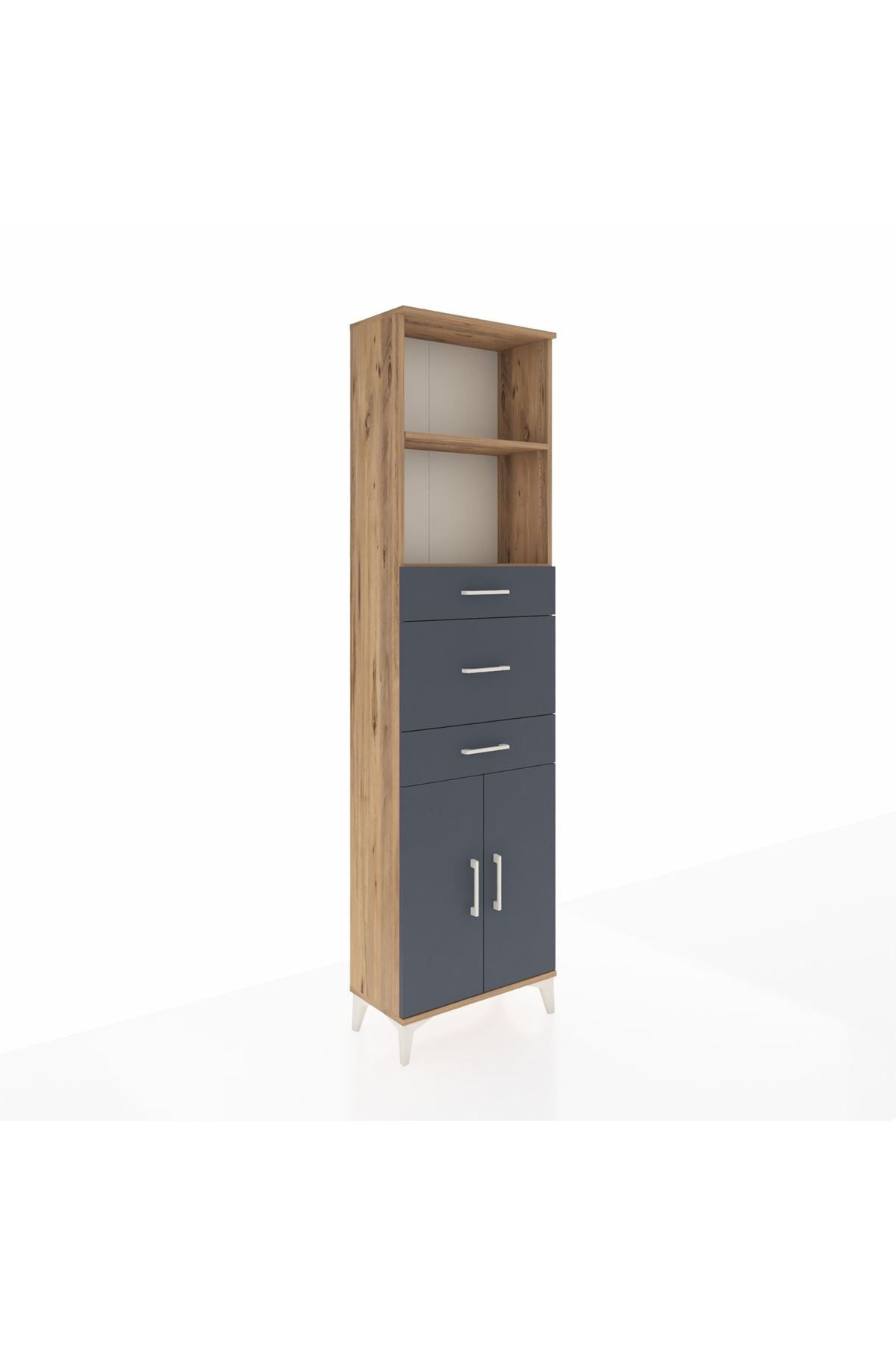 Arges Dolap 3 Raflı 3 Çekmeceli 2 Kapaklı 60x30x221 Çam-Antrasit