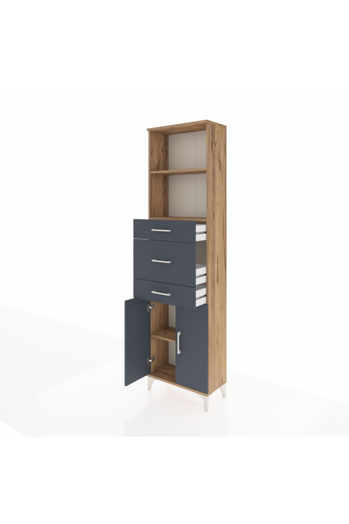 Arges Dolap 3 Raflı 3 Çekmeceli 2 Kapaklı 60x30x221 Çam-Antrasit