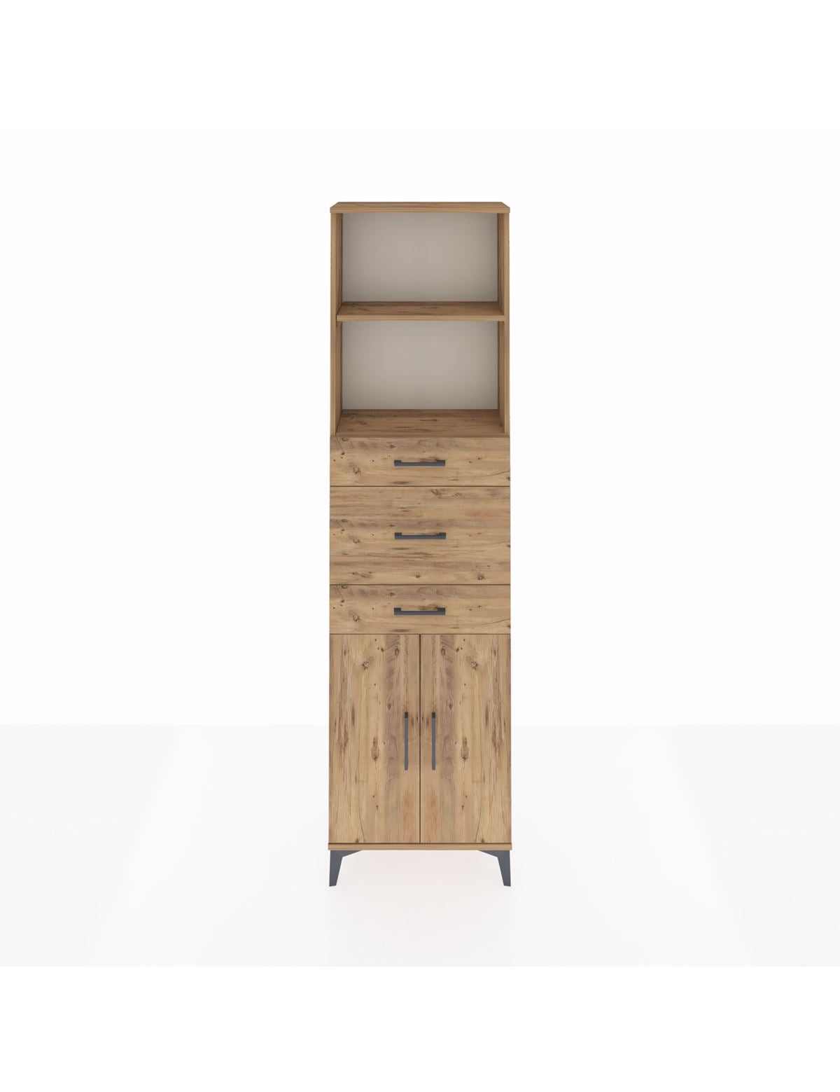 Arges Dolap 3 Raflı 3 Çekmeceli 2 Kapaklı 60x30x221 Çam-Çam