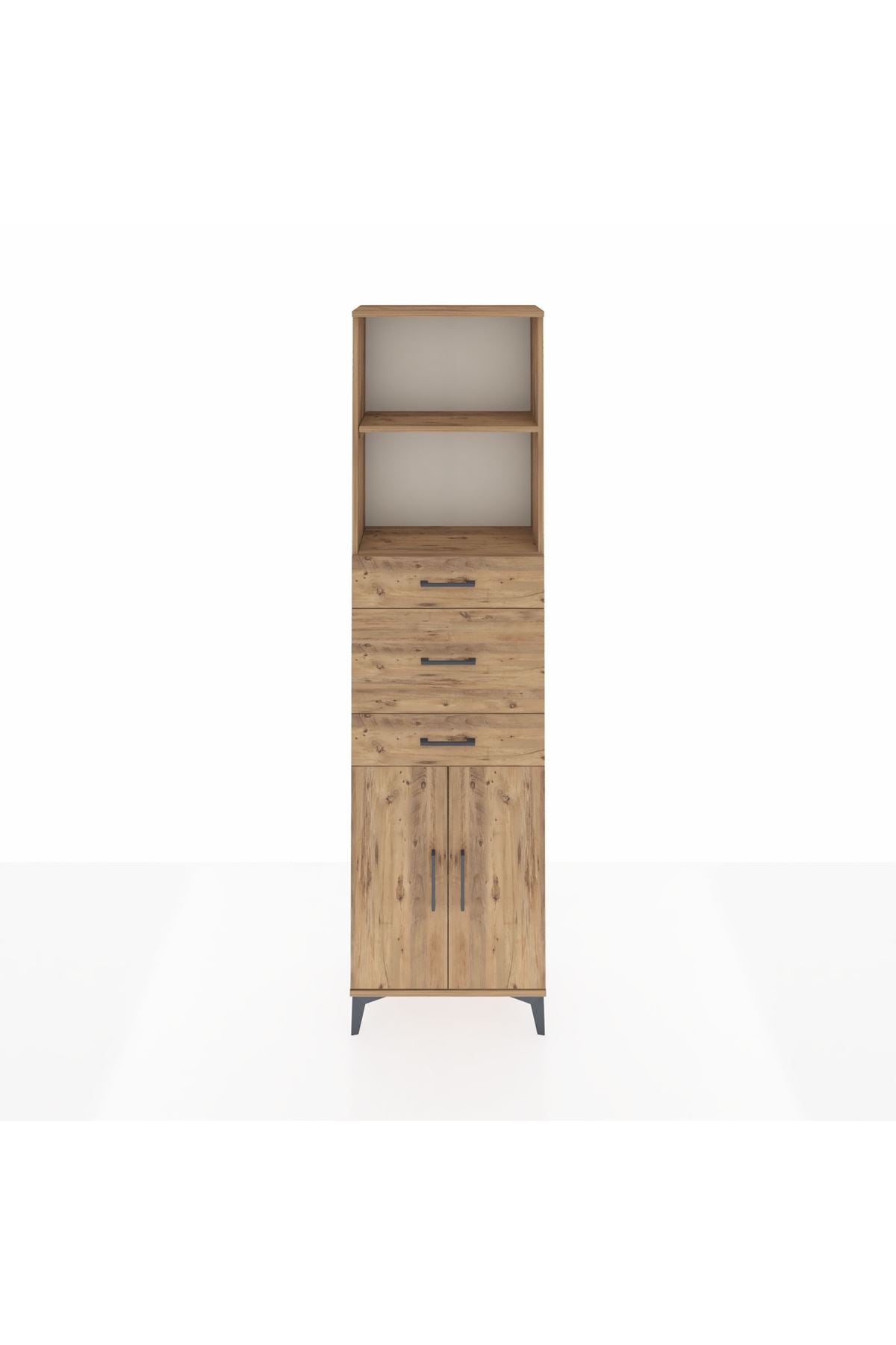 Arges Dolap 3 Raflı 3 Çekmeceli 2 Kapaklı 60x30x221 Çam-Çam