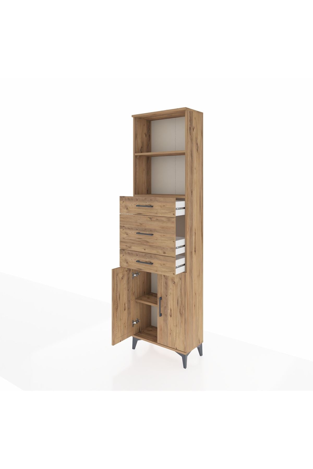 Arges Dolap 3 Raflı 3 Çekmeceli 2 Kapaklı 60x30x221 Çam-Çam