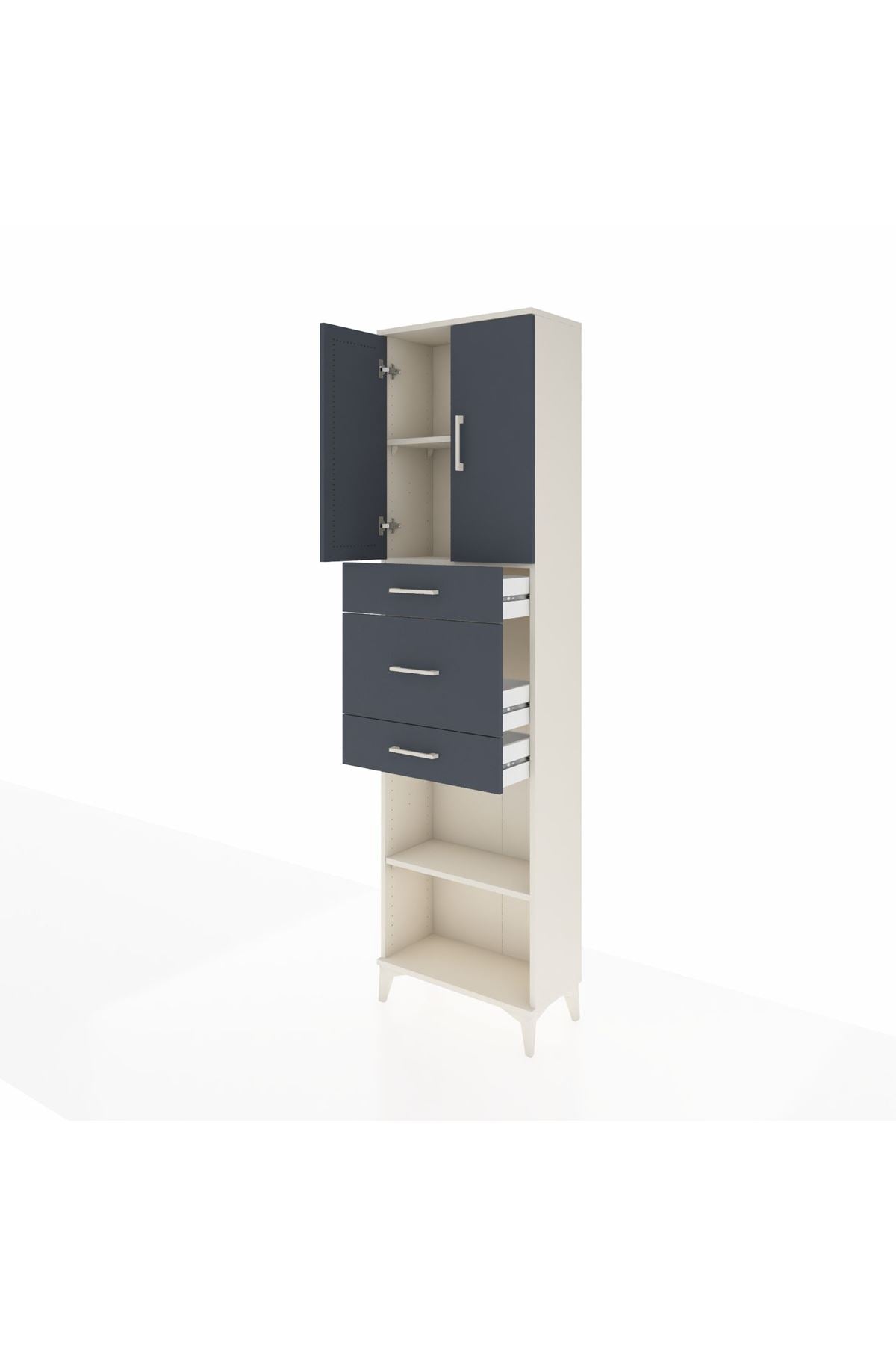 Arges Dolap 3 Raflı 3 Çekmeceli 2 Kapaklı 60x30x221 Aytaşı-Antrasit