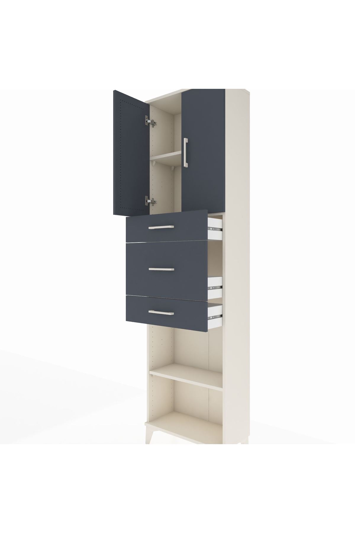 Arges Dolap 3 Raflı 3 Çekmeceli 2 Kapaklı 60x30x221 Aytaşı-Antrasit