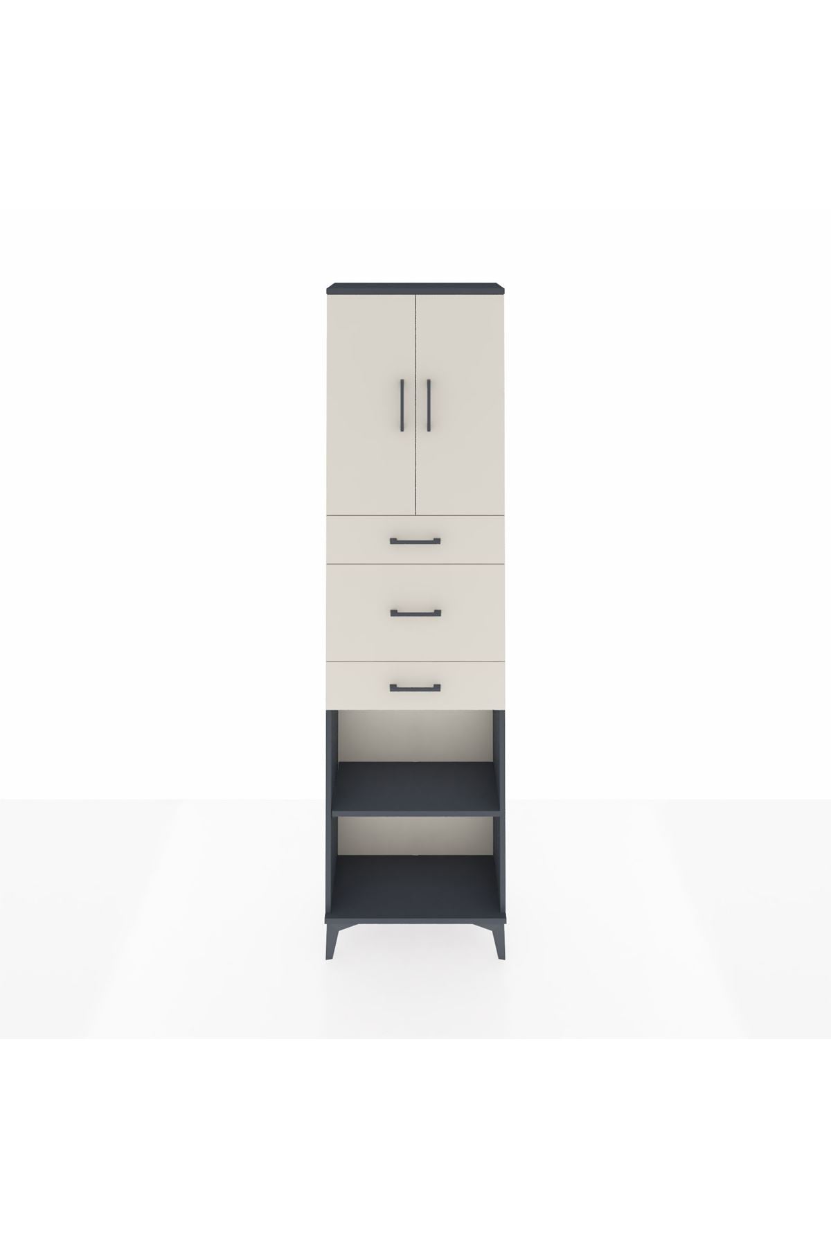 Arges Dolap 3 Raflı 3 Çekmeceli 2 Kapaklı 60x30x221 Antrasit-Aytaşı