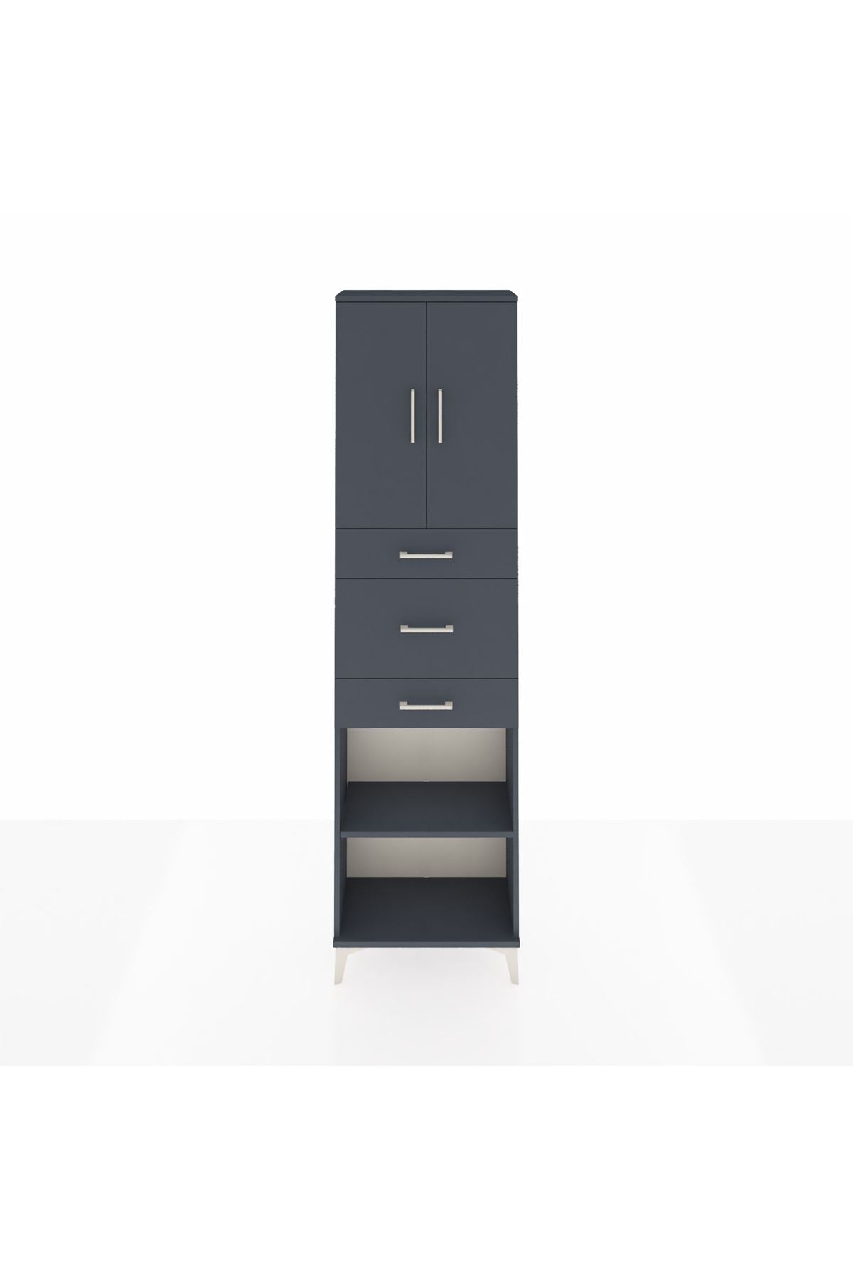 Arges Dolap 3 Raflı 3 Çekmeceli 2 Kapaklı 60x30x221 Antrasit-Antrasit