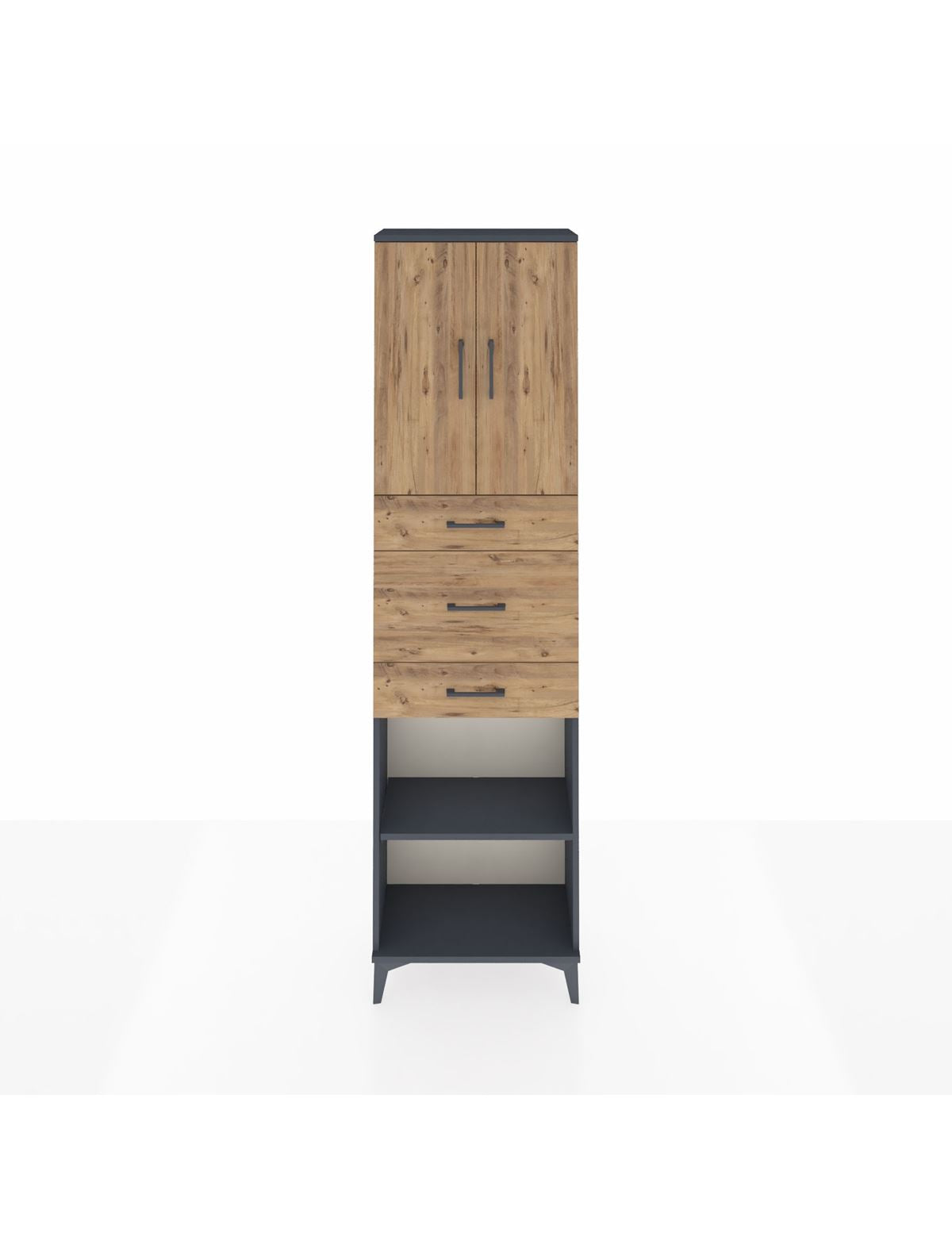 Arges Dolap 3 Raflı 3 Çekmeceli 2 Kapaklı 60x30x221 Antrasit-Çam