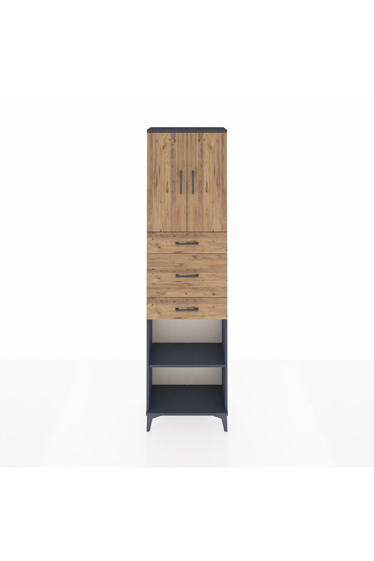 Arges Dolap 3 Raflı 3 Çekmeceli 2 Kapaklı 60x30x221 Antrasit-Çam