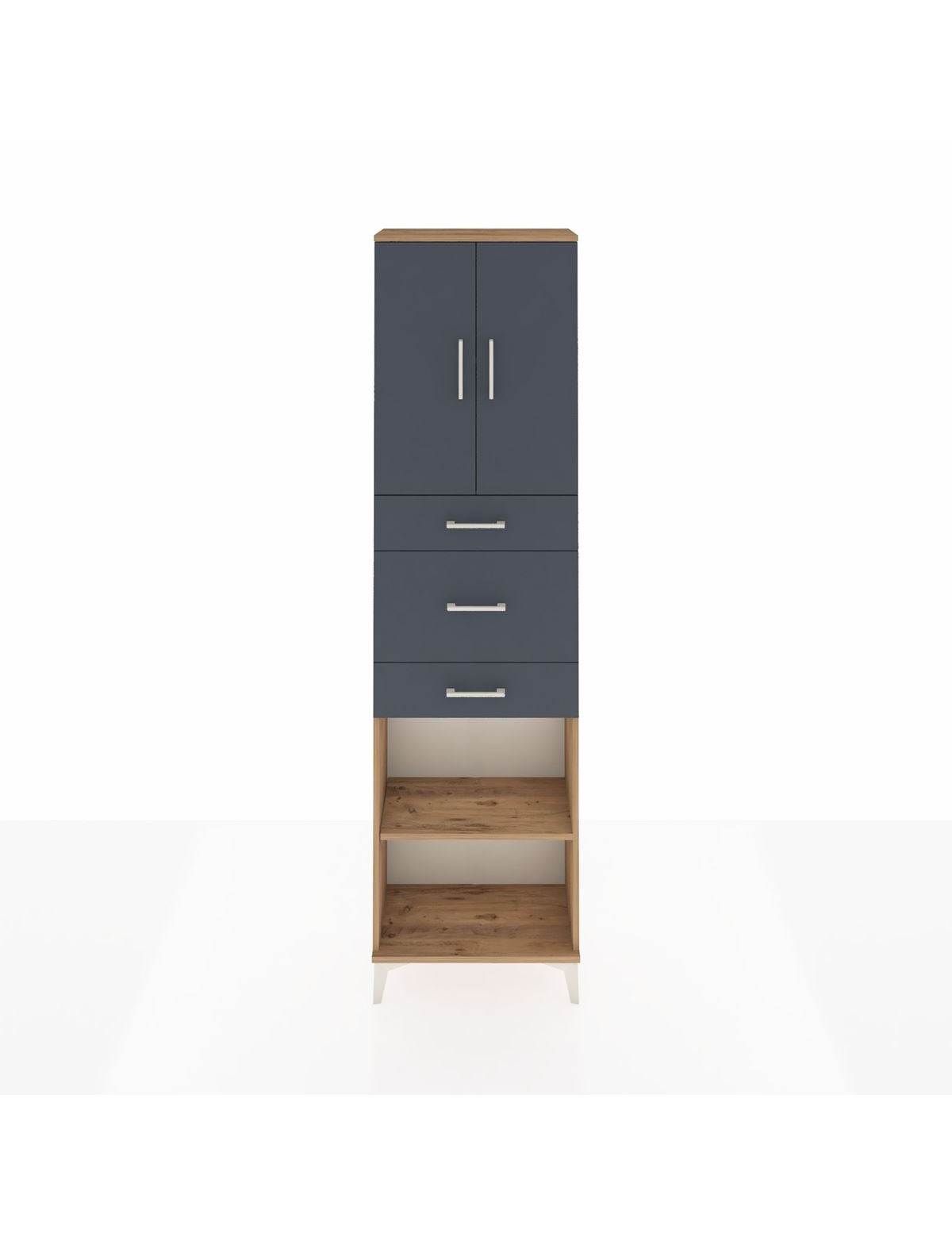 Arges Dolap 3 Raflı 3 Çekmeceli 2 Kapaklı 60x30x221 Çam-Antrasit