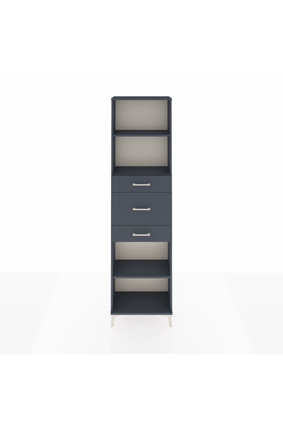 Arges Dolap 3 Raflı 3 Çekmeceli 60x30x221 Antrasit-Antrasit