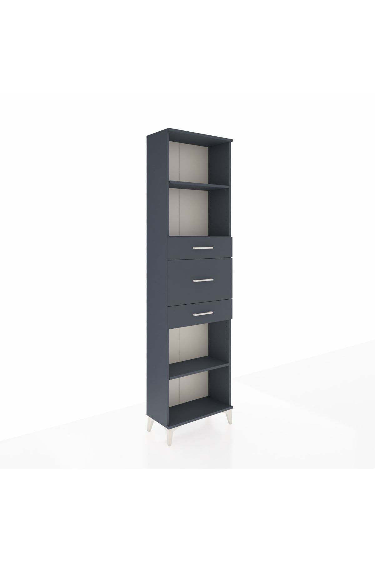 Arges Dolap 3 Raflı 3 Çekmeceli 60x30x221 Antrasit-Antrasit