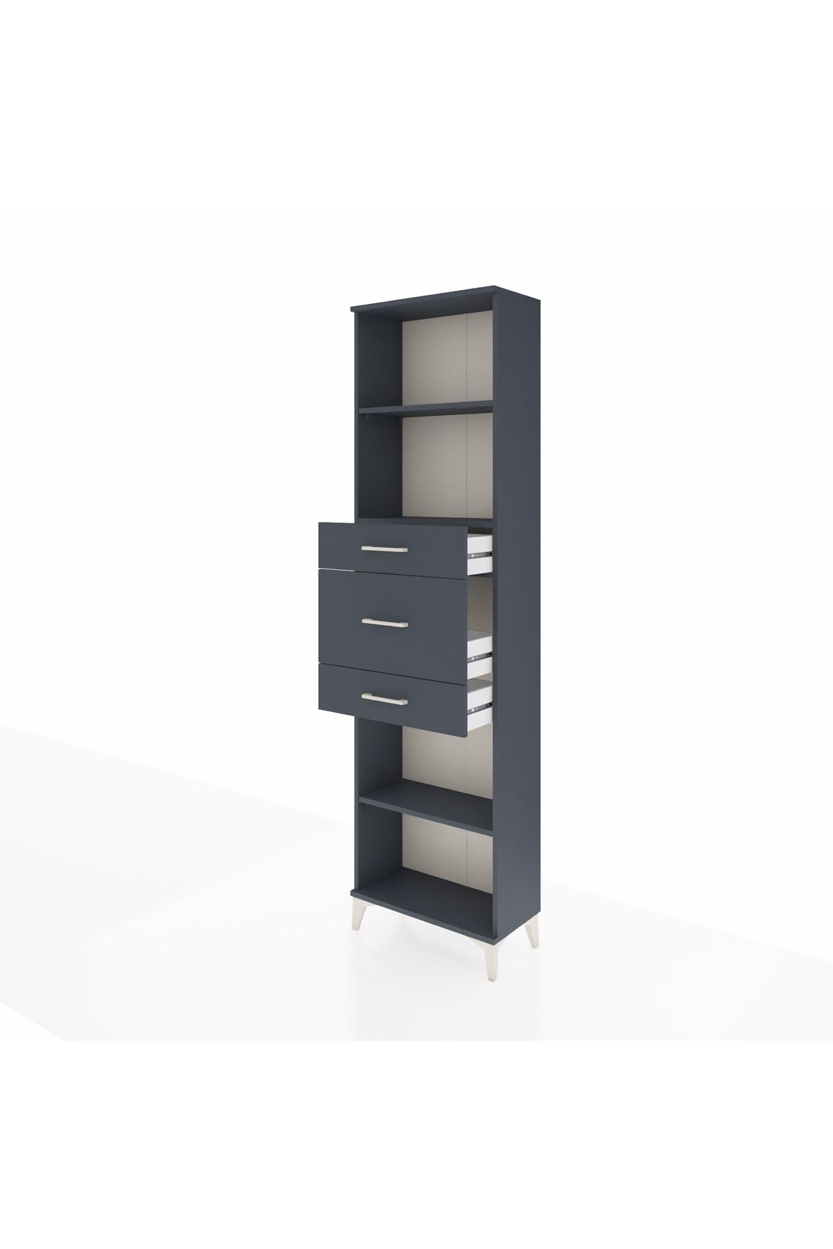 Arges Dolap 3 Raflı 3 Çekmeceli 60x30x221 Antrasit-Antrasit