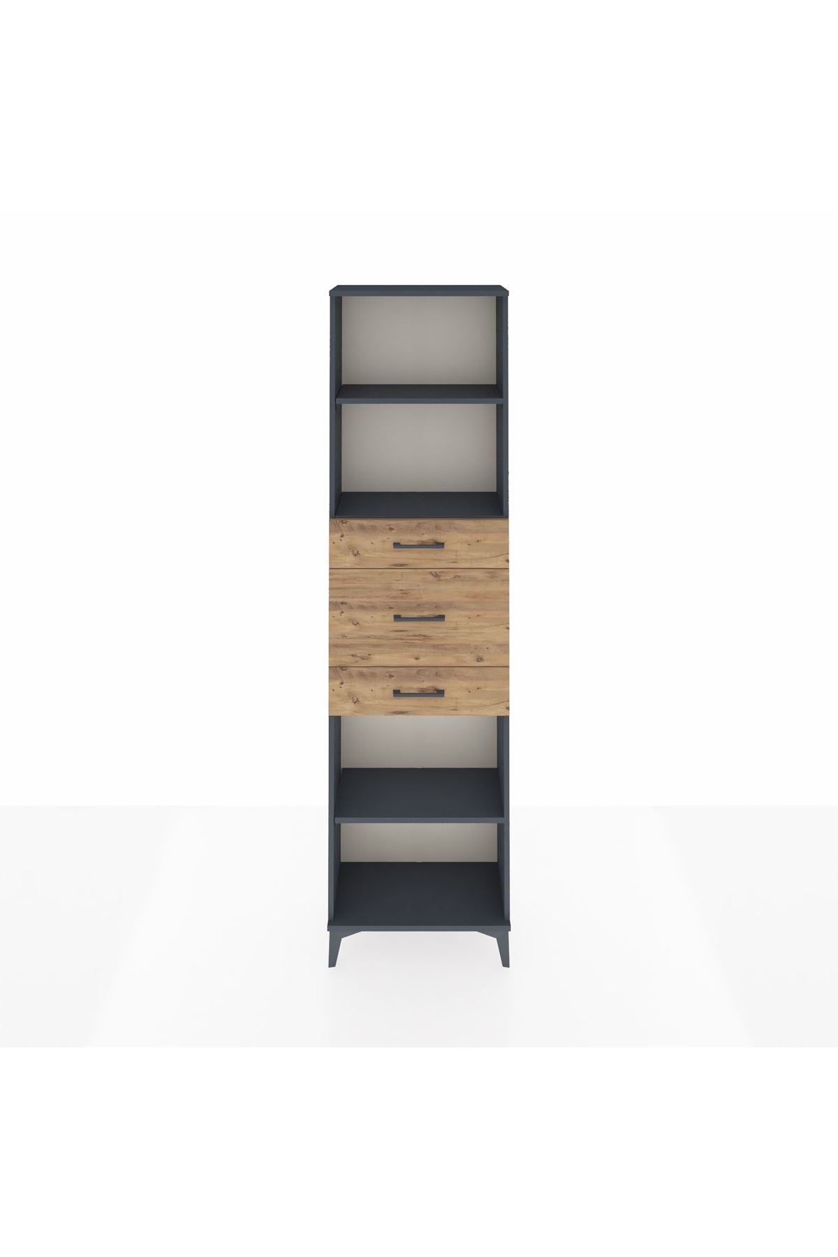 Arges Dolap 3 Raflı 3 Çekmeceli 60x30x221 Antrasit-Çam