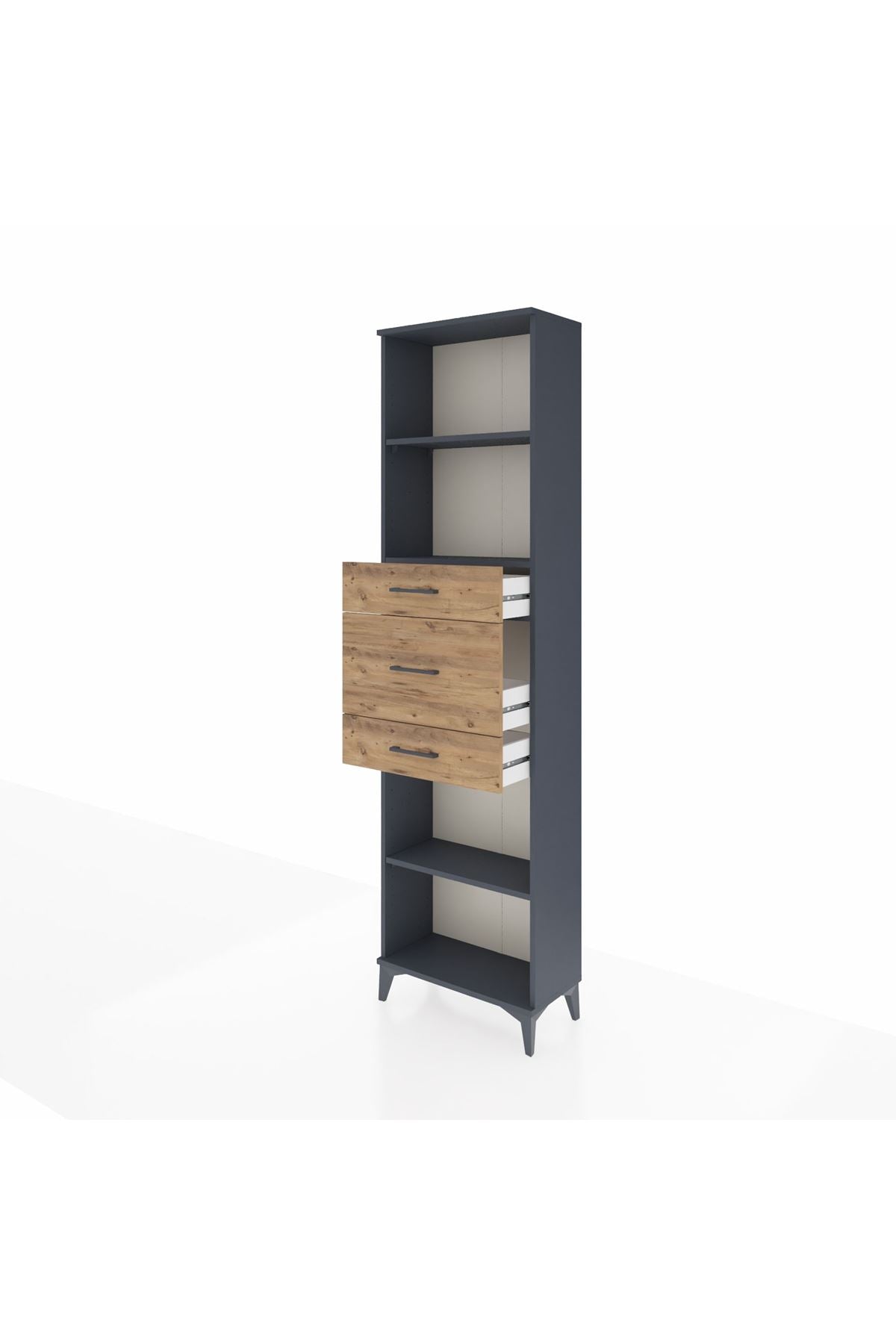 Arges Dolap 3 Raflı 3 Çekmeceli 60x30x221 Antrasit-Çam