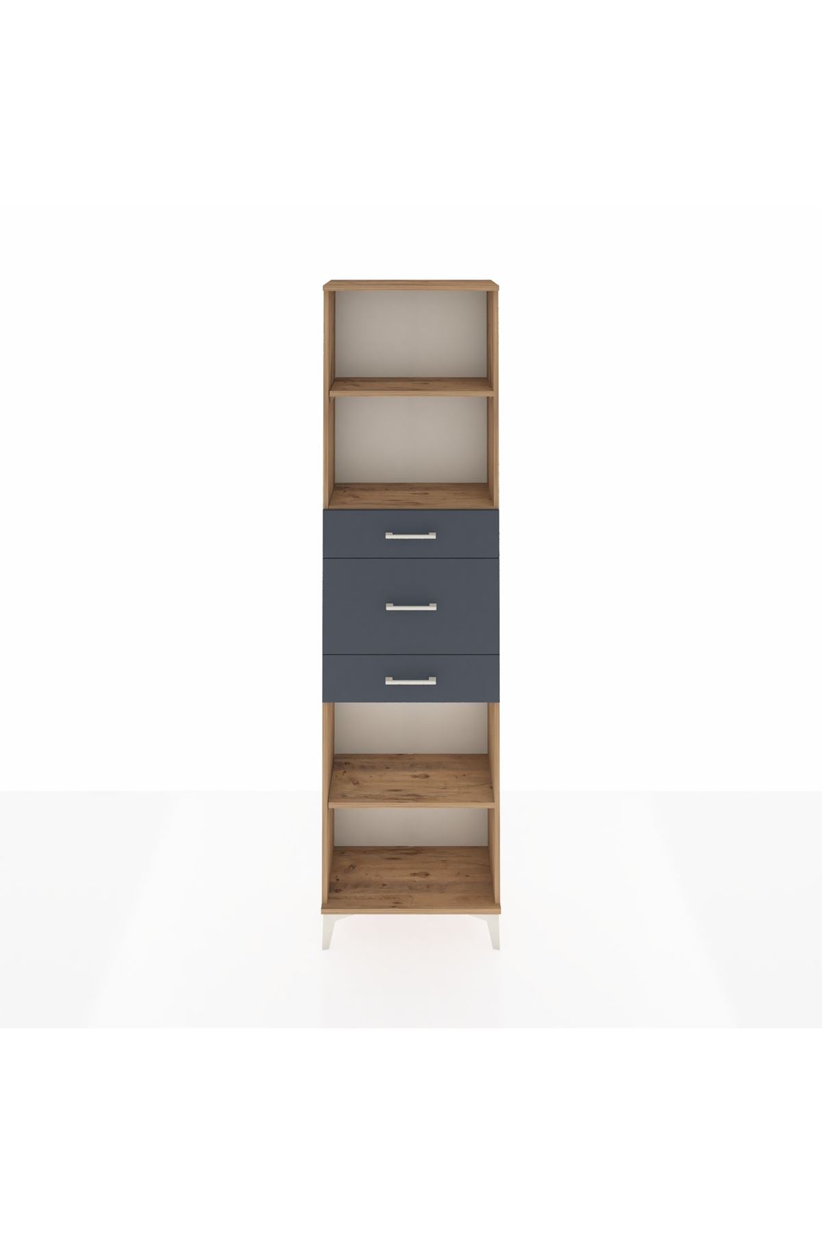 Arges Dolap 3 Raflı 3 Çekmeceli 60x30x221 Çam-Antrasit