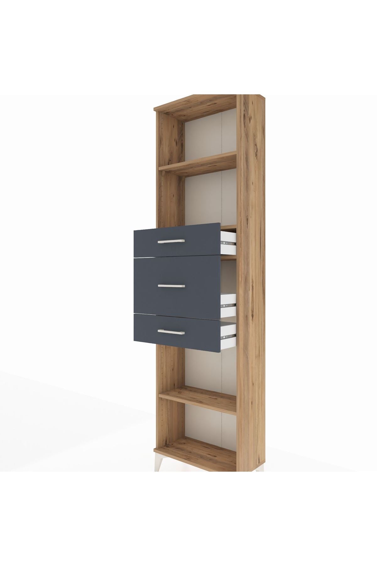 Arges Dolap 3 Raflı 3 Çekmeceli 60x30x221 Çam-Antrasit