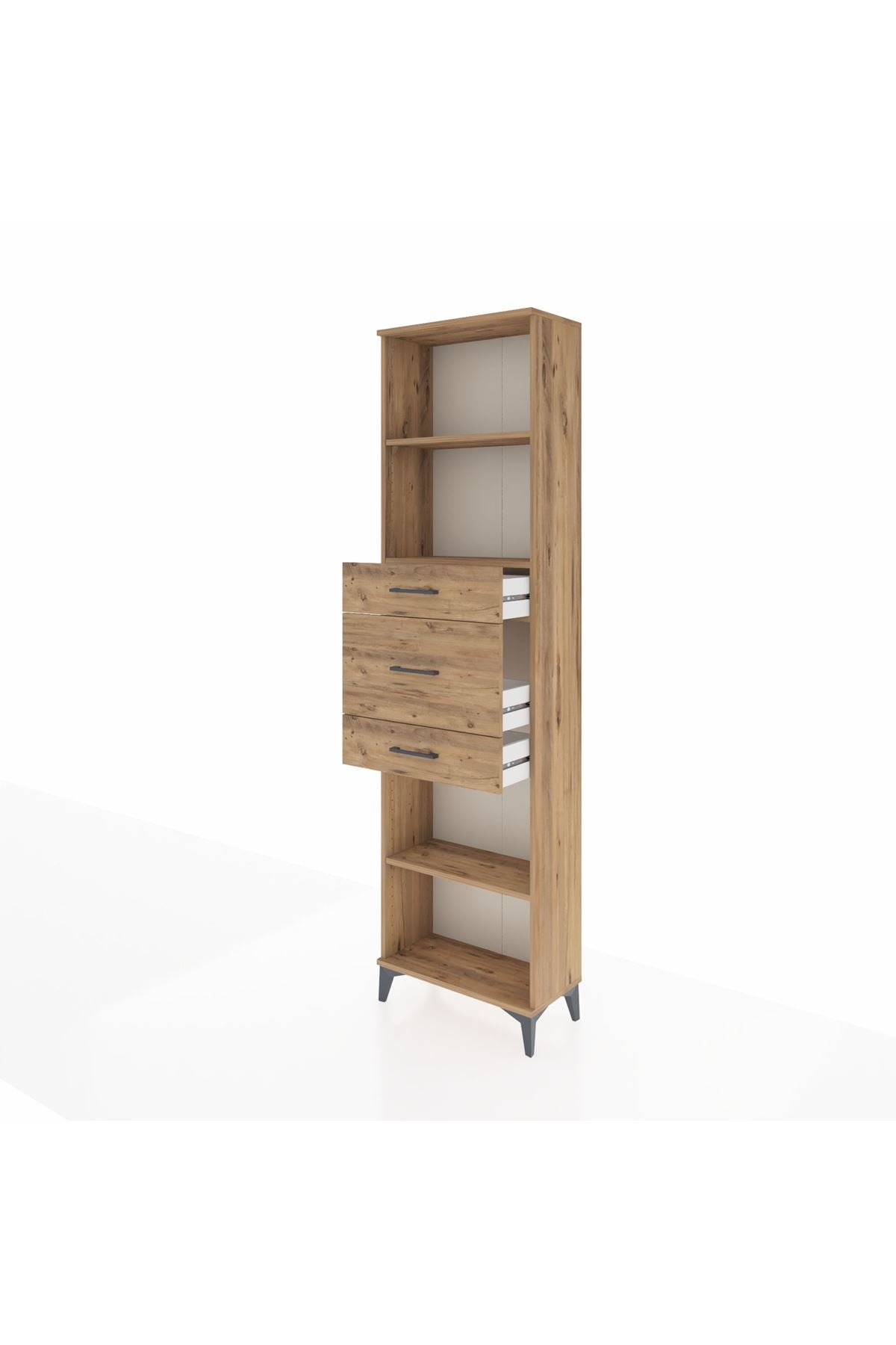 Arges Dolap 3 Raflı 3 Çekmeceli 60x30x221 Çam-Çam