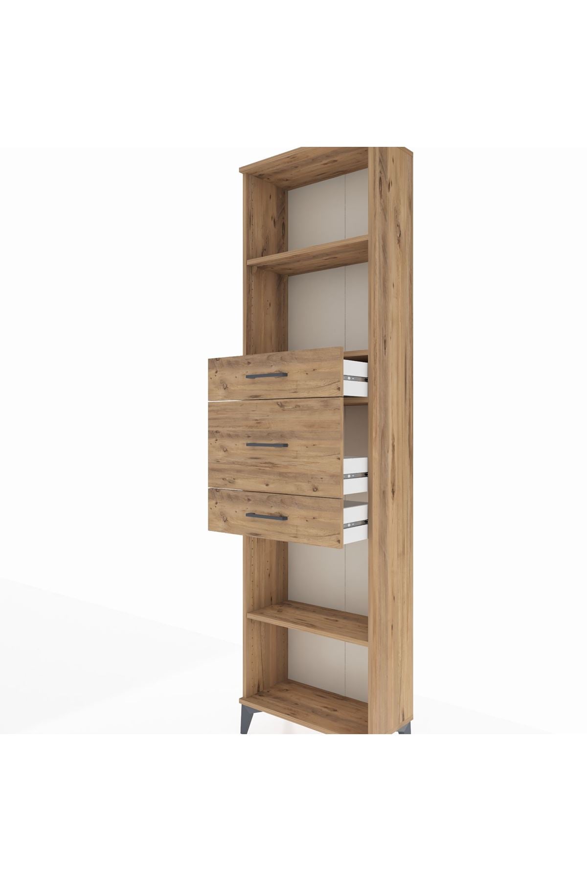 Arges Dolap 3 Raflı 3 Çekmeceli 60x30x221 Çam-Çam