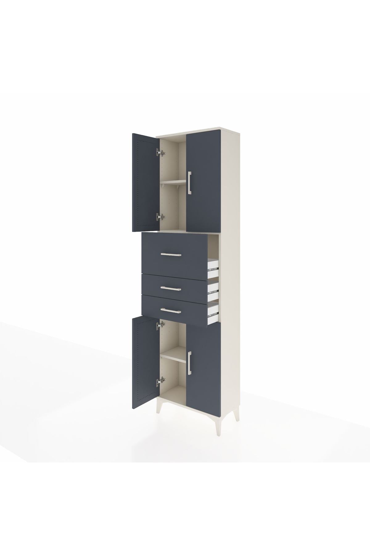 Arges Dolap 3 Raflı 3 Çekmeceli 4 Kapaklı 60x30x221 Aytaşı-Antrasit