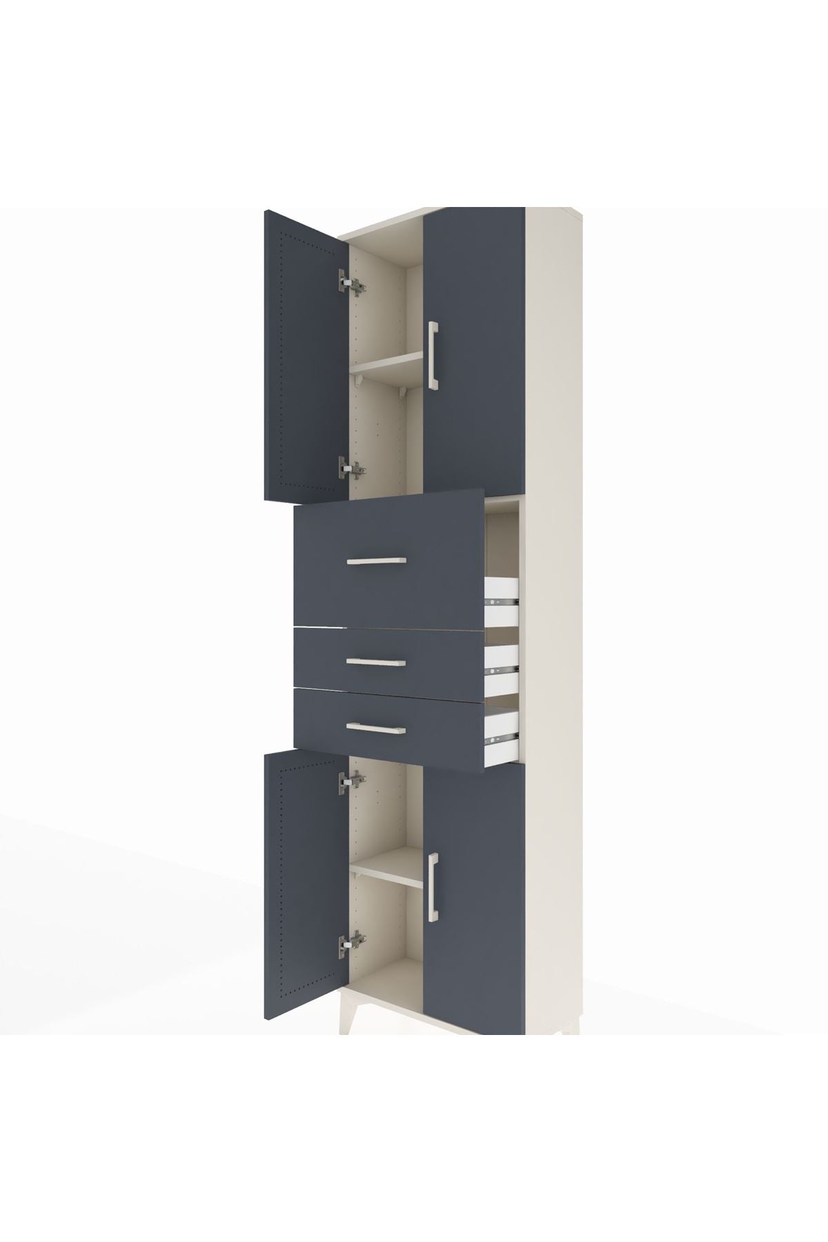 Arges Dolap 3 Raflı 3 Çekmeceli 4 Kapaklı 60x30x221 Aytaşı-Antrasit