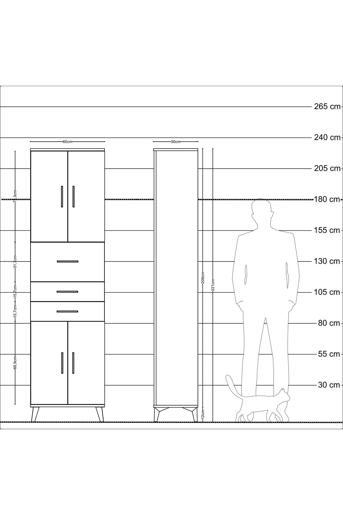 Arges Dolap 3 Raflı 3 Çekmeceli 4 Kapaklı 60x30x221 Aytaşı-Antrasit